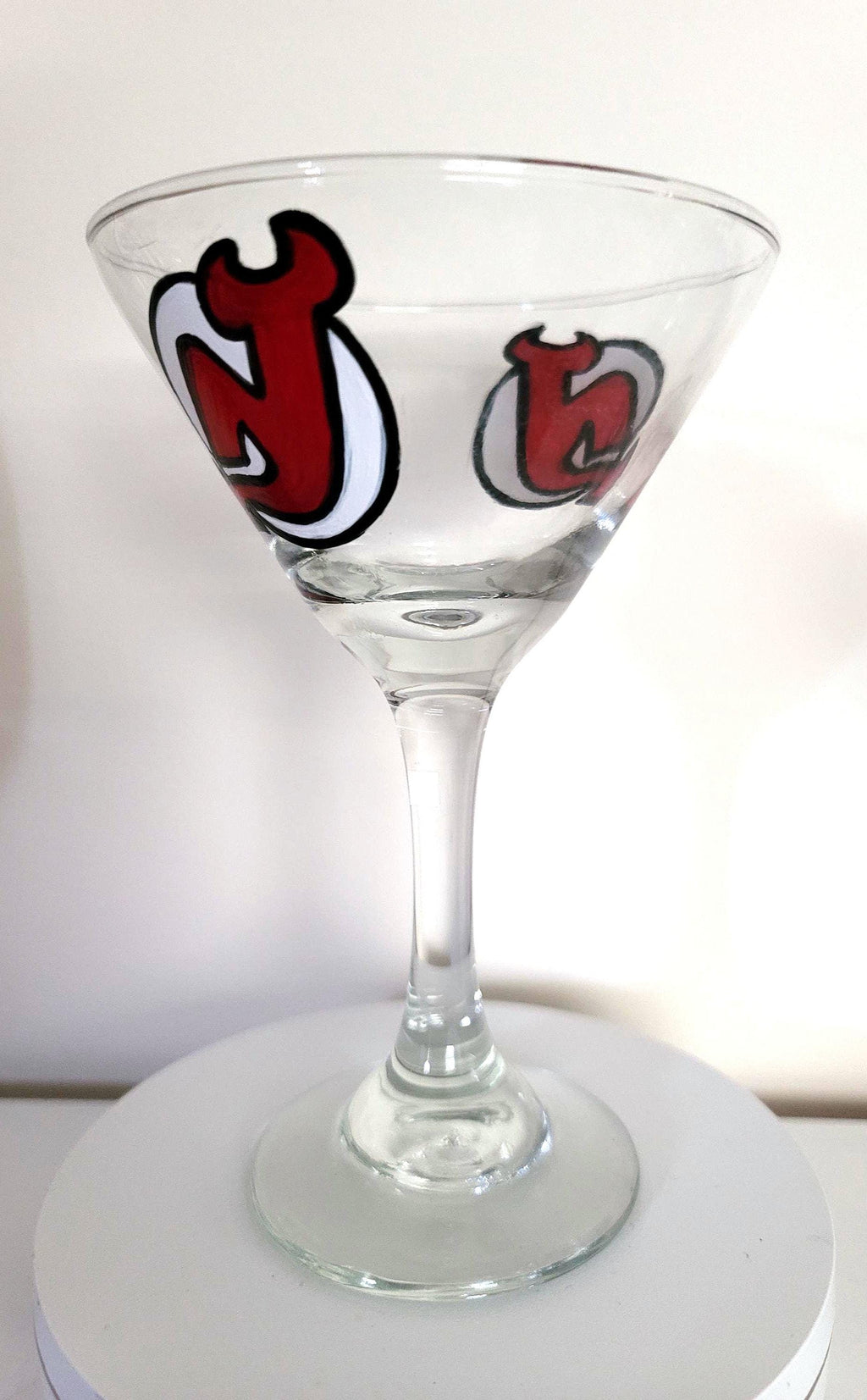 Hand Painted New Jersey Devils Martini Glass: Hockey Fan Gift