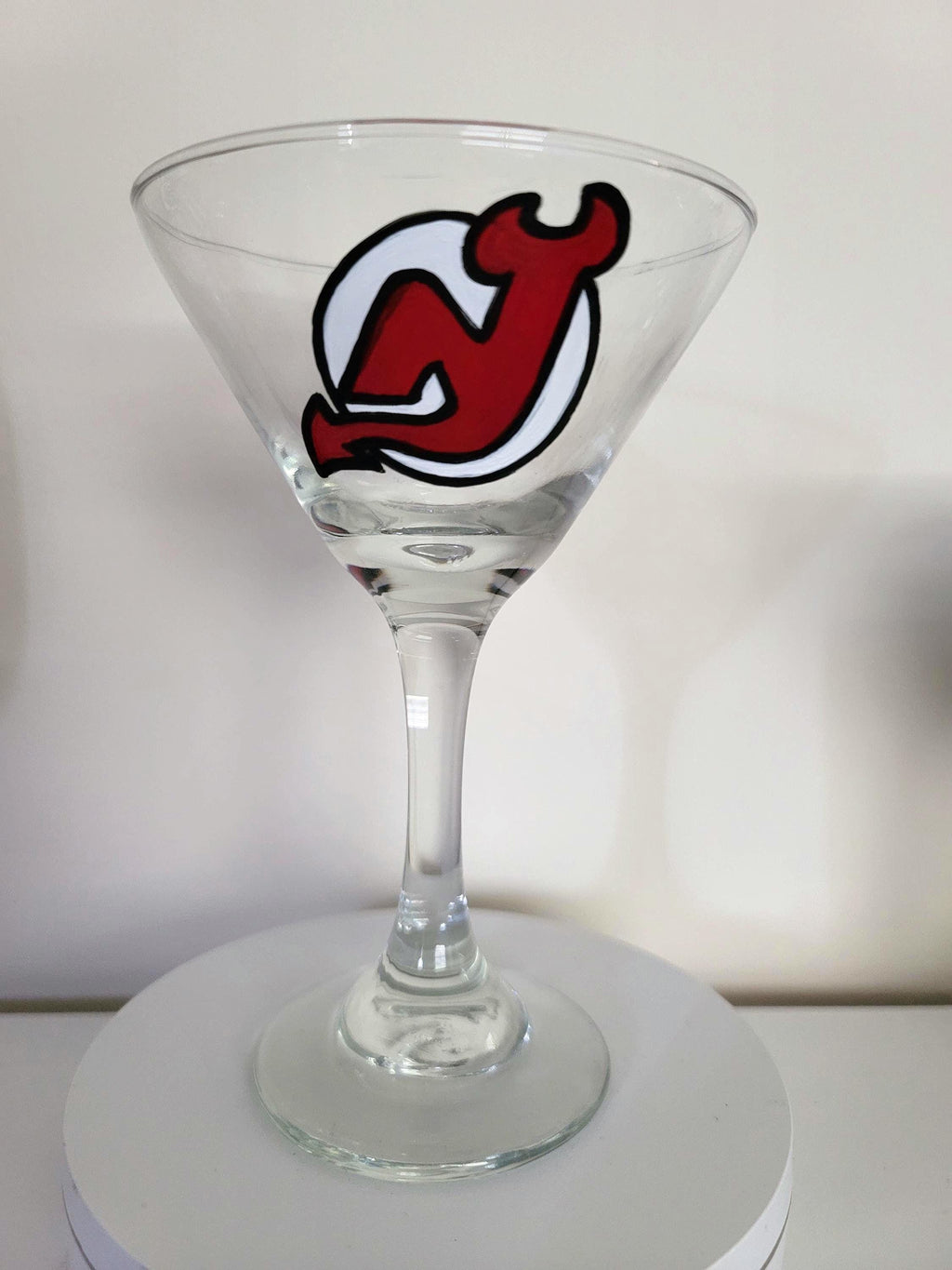 Hand Painted New Jersey Devils Martini Glass: Hockey Fan Gift