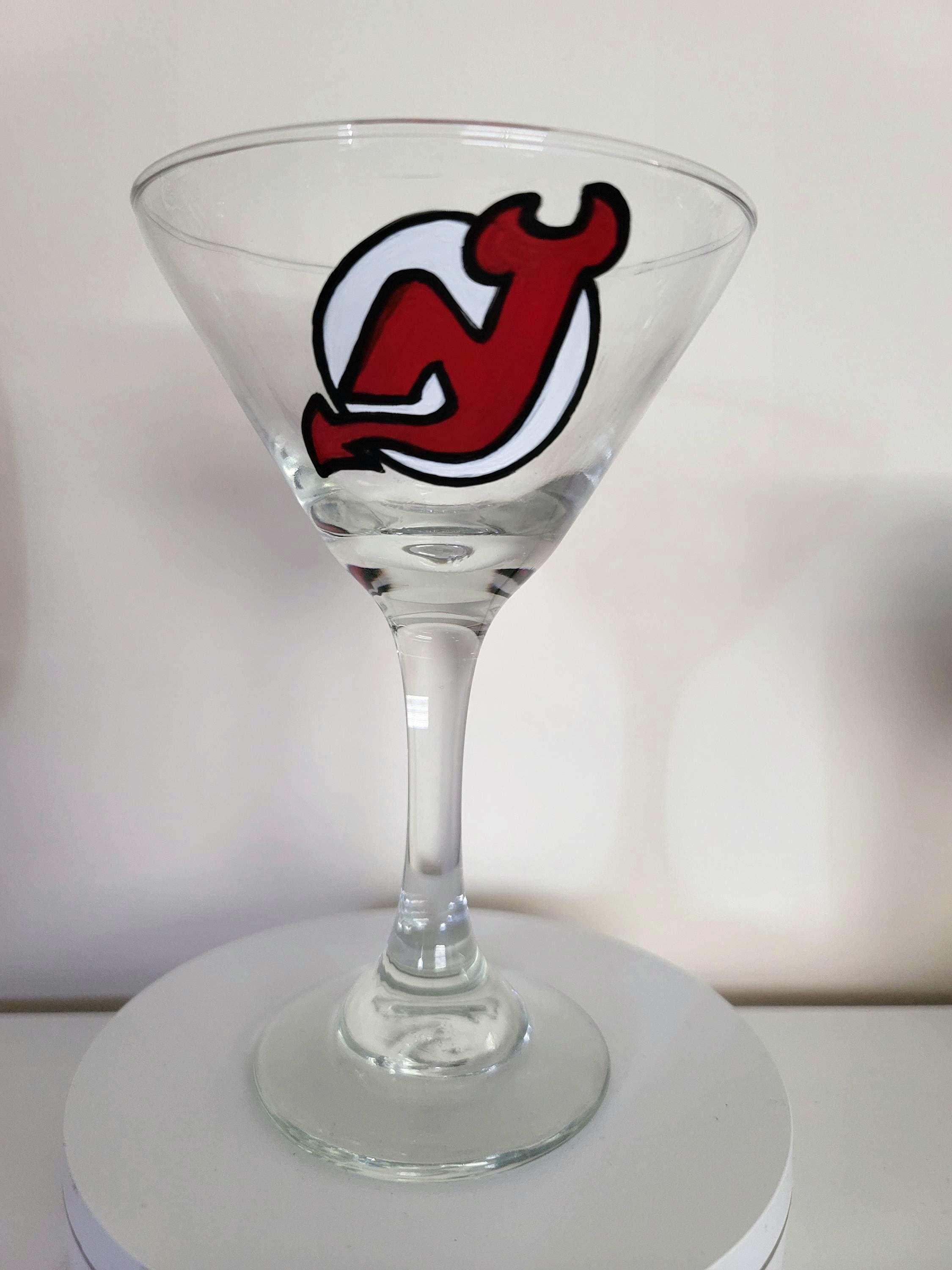 Hand Painted New Jersey Devils Martini Glass: Hockey Fan Gift