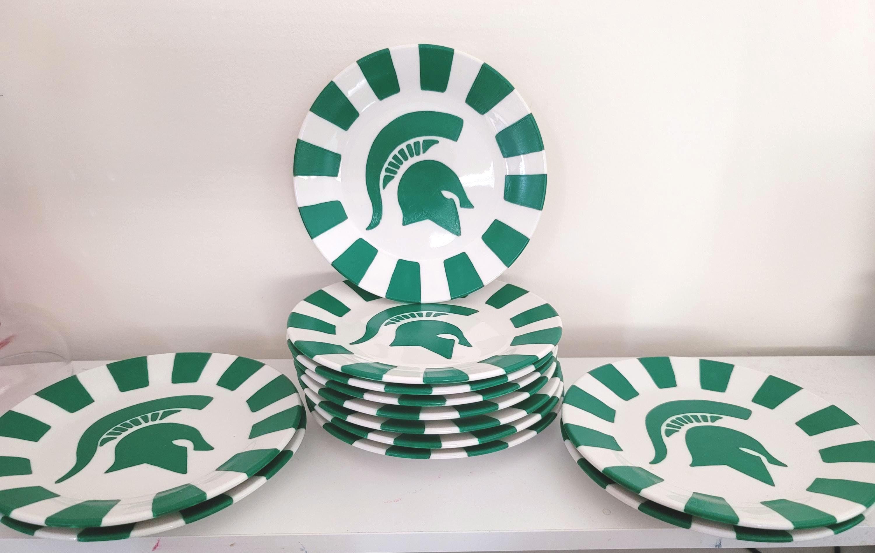 Hand-Painted Michigan State Spartans Appetizer Plates, Set of 12