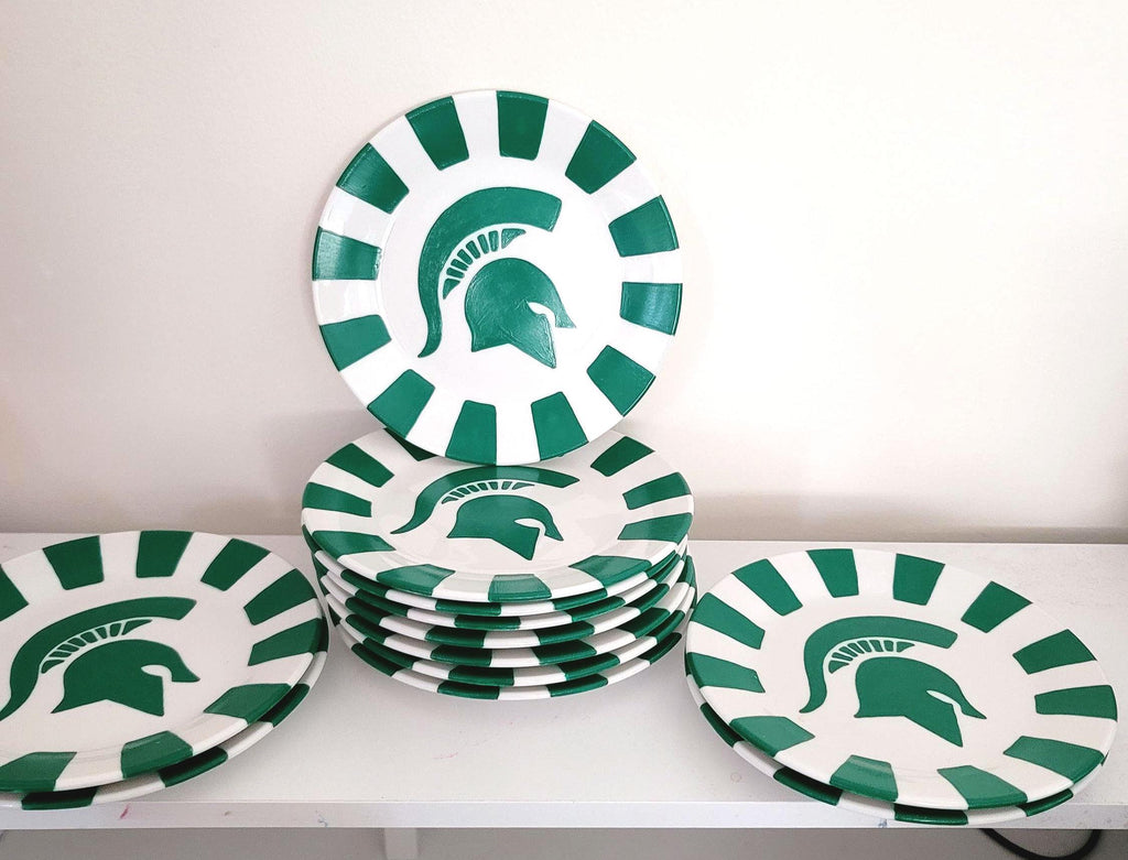 Hand-Painted Michigan State Spartans Appetizer Plates, Set of 12