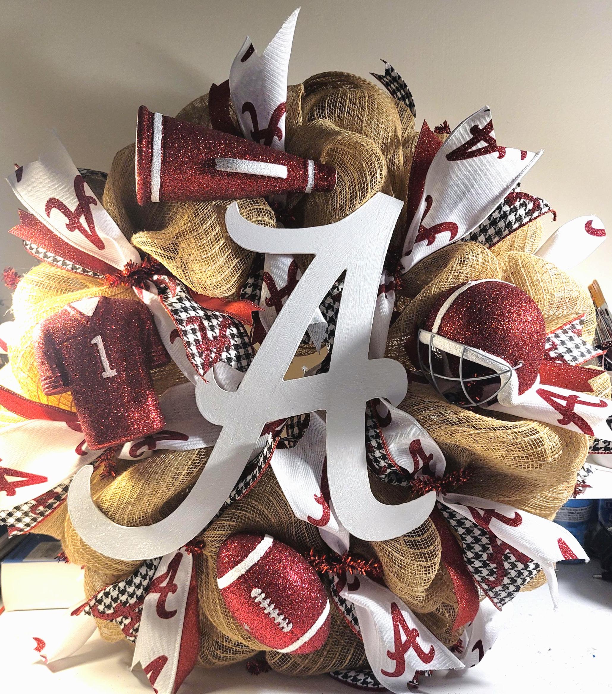 Alabama Crimson Tide Deco Mesh Wreath: Burlap & Houndstooth