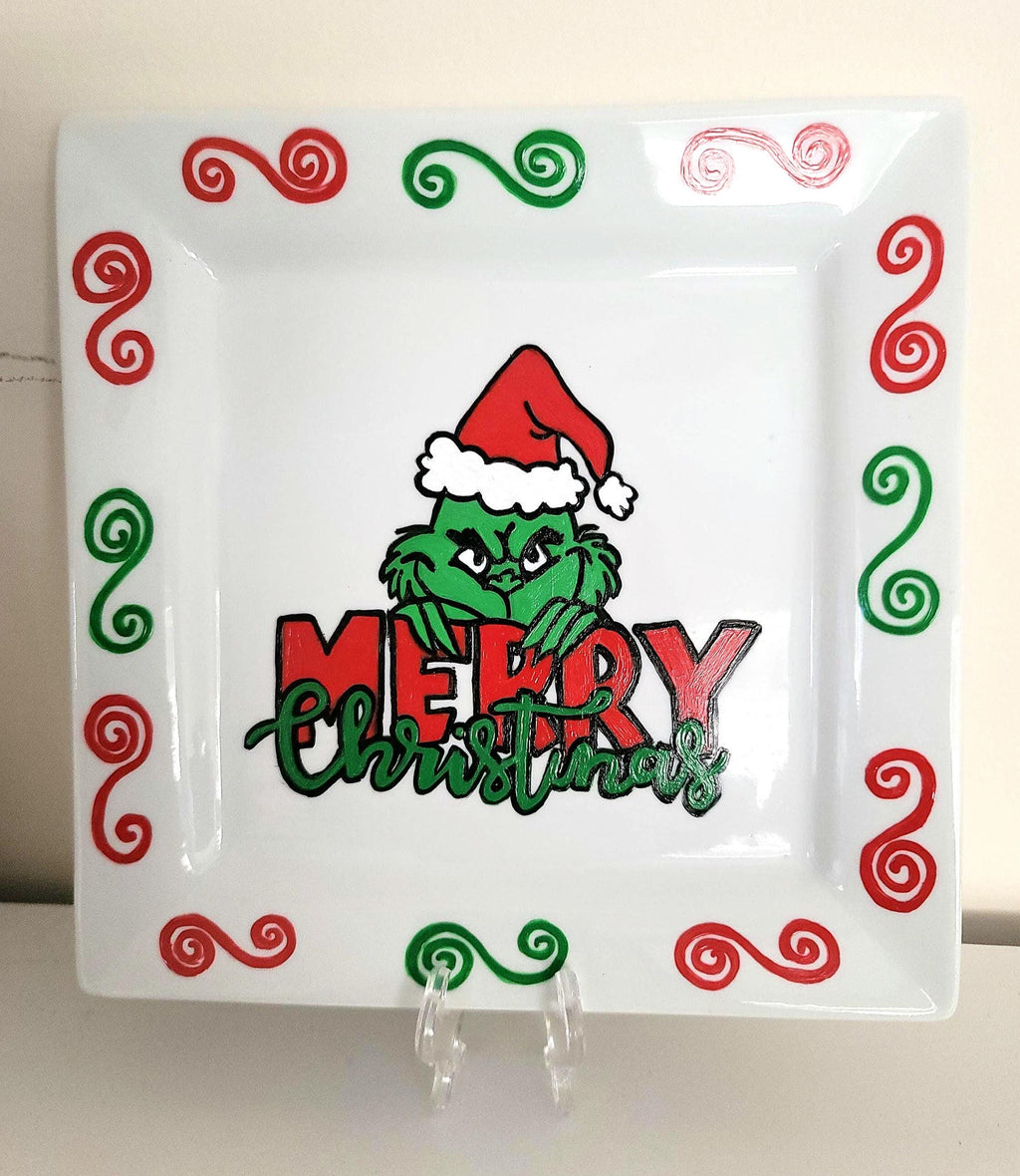 Hand Painted Grinch Plate and Mug Set, Christmas Gift