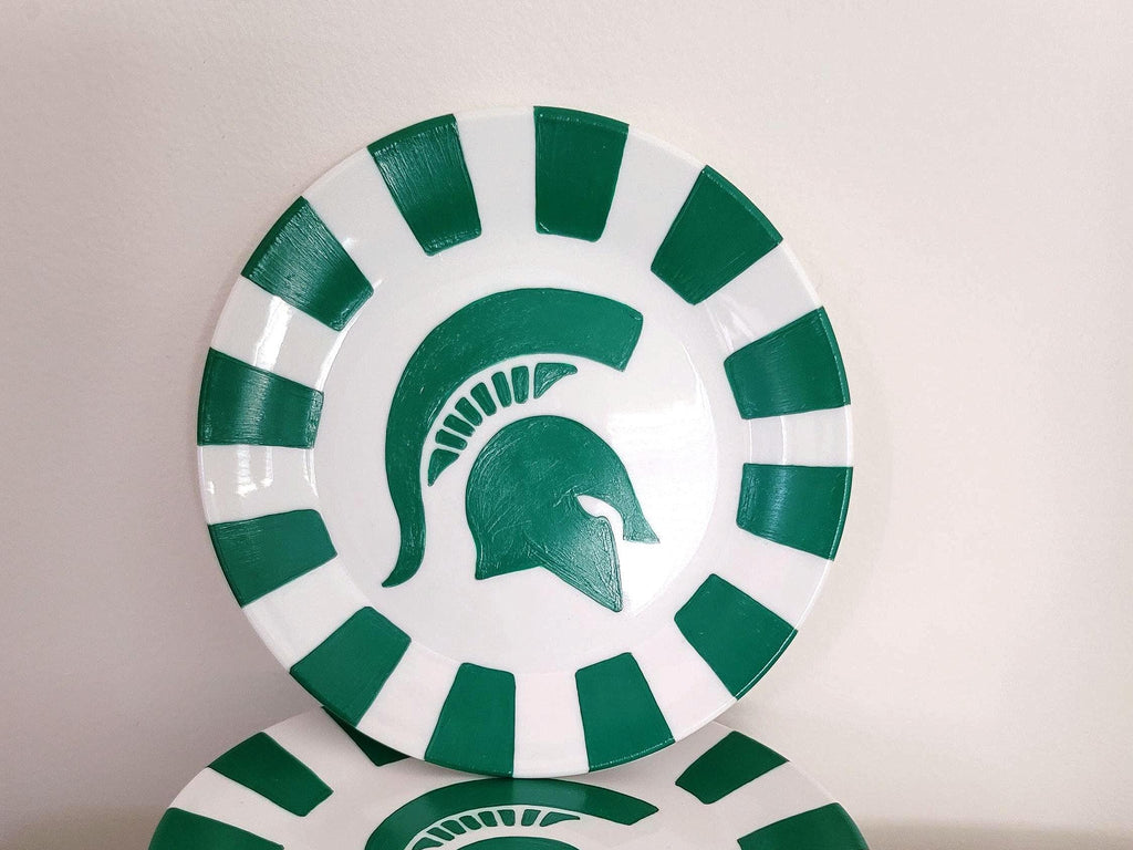 Hand-Painted Michigan State Spartans Appetizer Plates, Set of 12