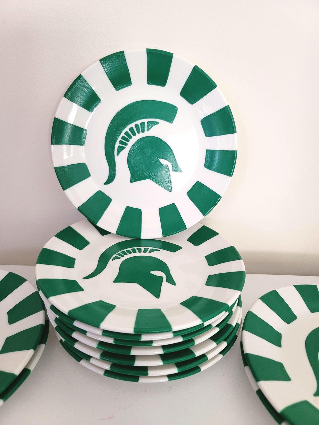 Hand-Painted Michigan State Spartans Appetizer Plates, Set of 12