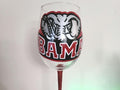 Alabama Crimson Tide Wine Glass, Hand Painted Glitter Stem