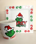 Hand Painted Grinch Plate and Mug Set, Christmas Gift