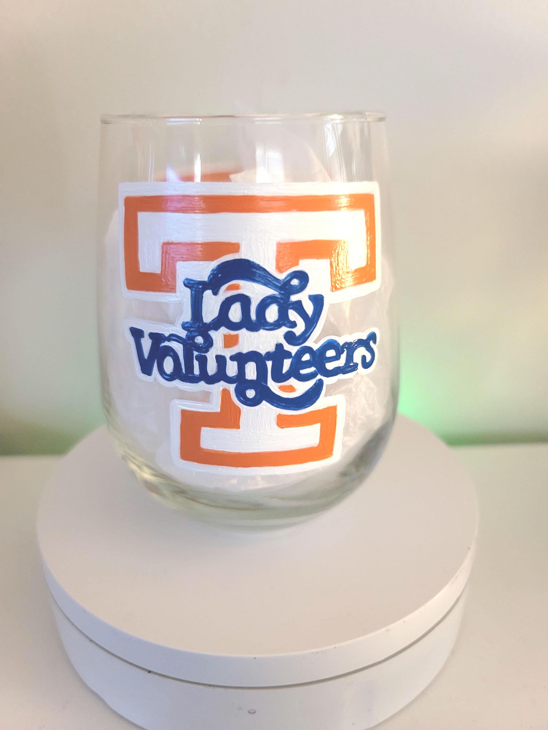 Hand Painted Tennessee Lady Volunteers 18 oz Stemless Wine Glass