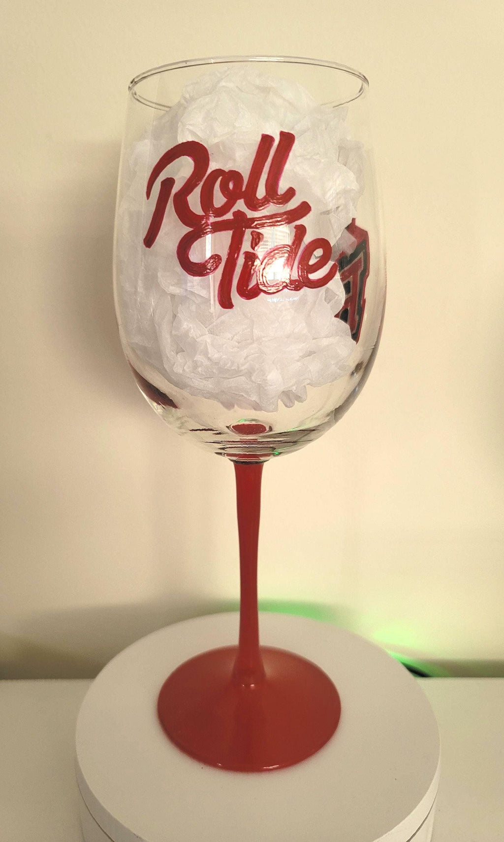 Alabama Crimson Tide Wine Glass, Hand Painted Roll Tide Barware