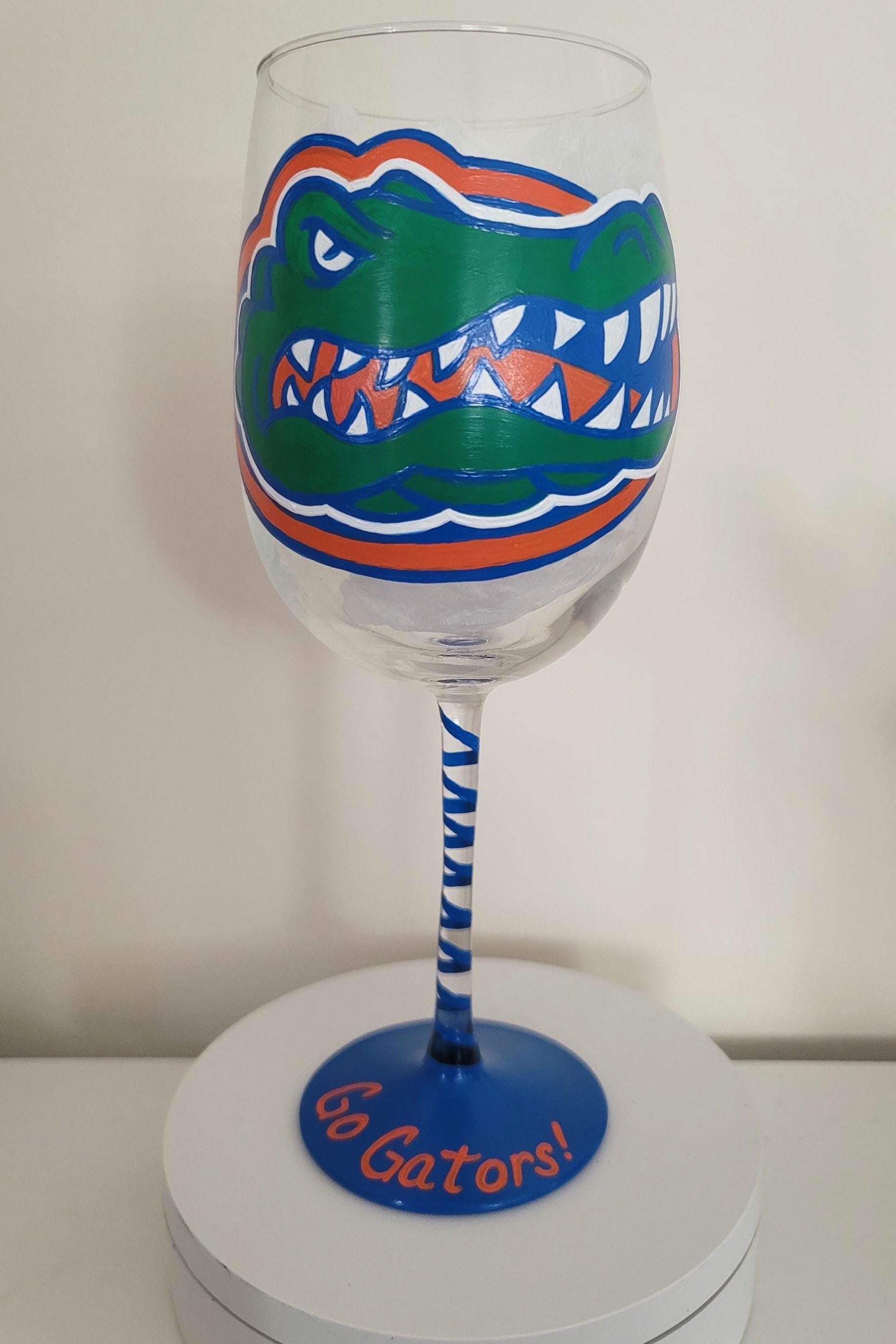 Hand Painted Florida Gators Wine Glass, 18 oz, College Gift