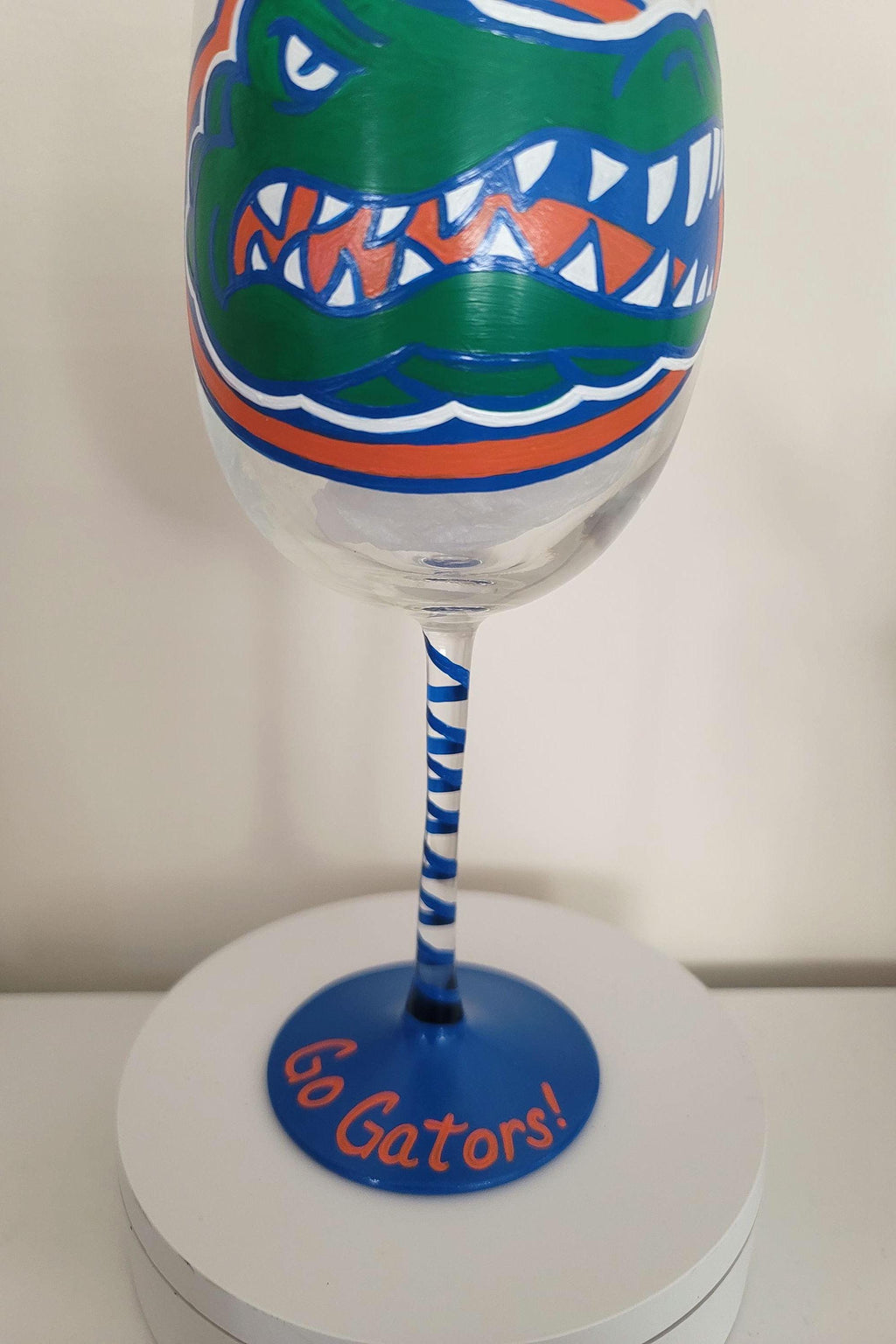 Hand Painted Florida Gators Wine Glass, 18 oz, College Gift