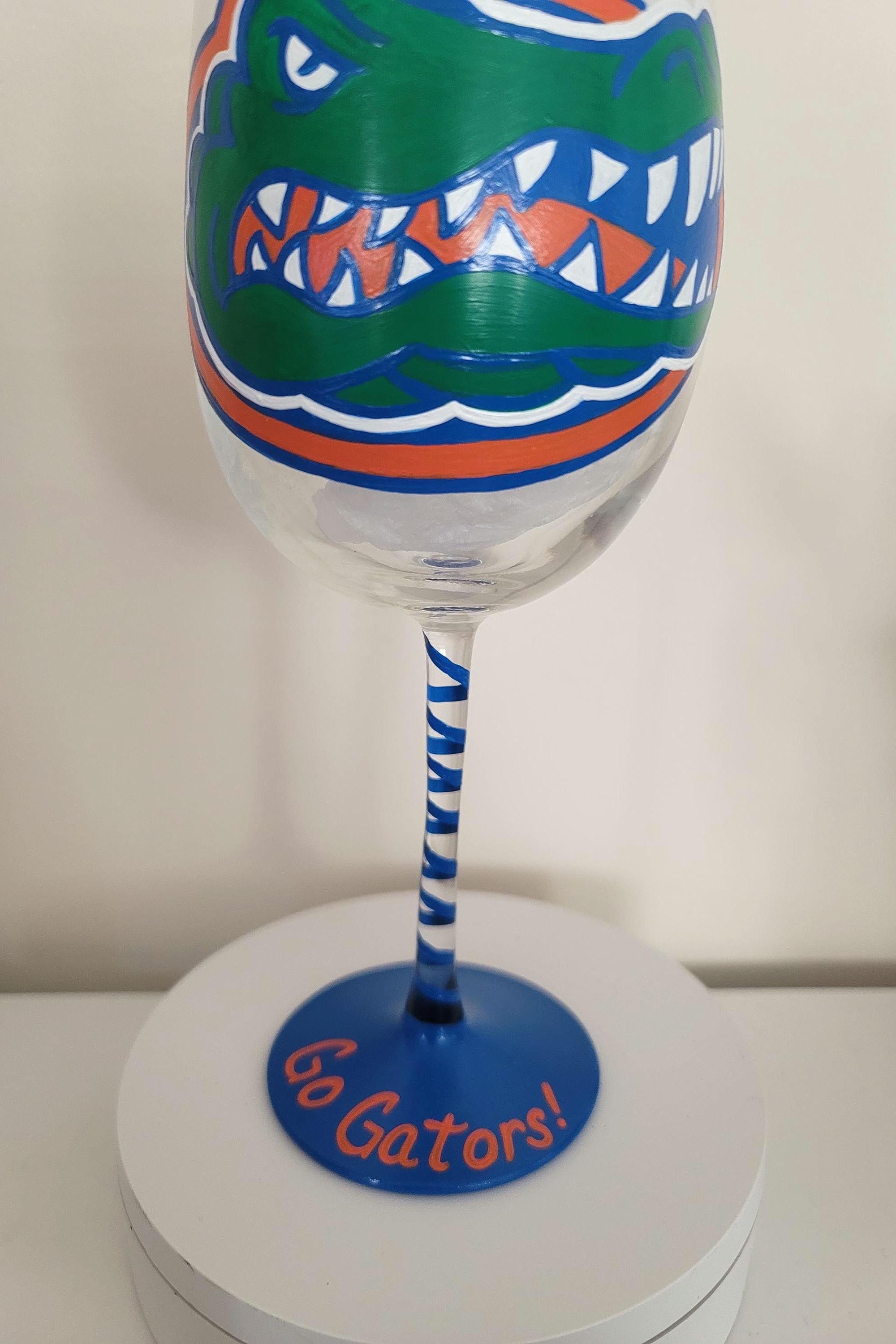 Hand Painted Florida Gators Wine Glass, 18 oz, College Gift