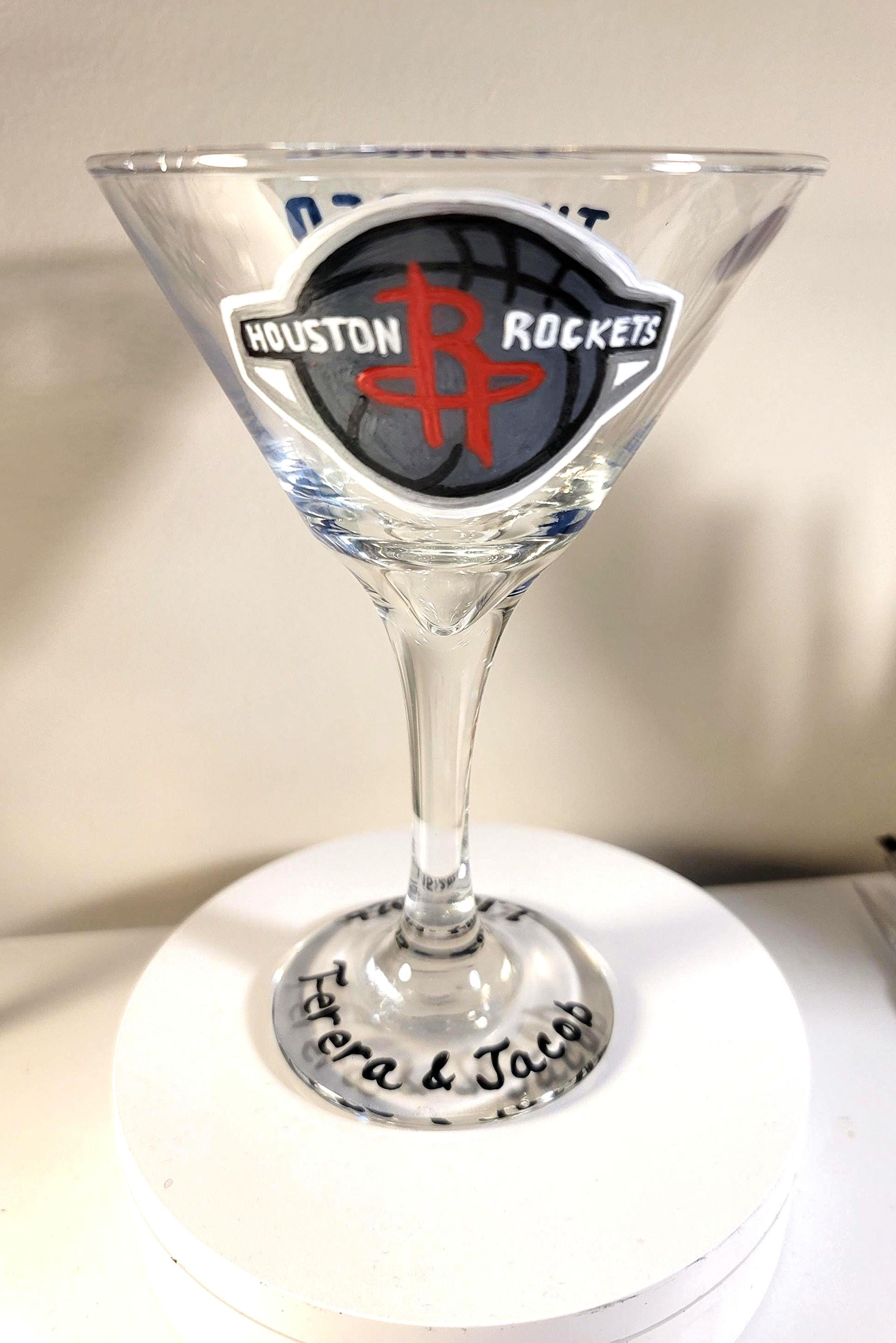 Hand Painted Houston Rockets Martini Glass, NBA Barware
