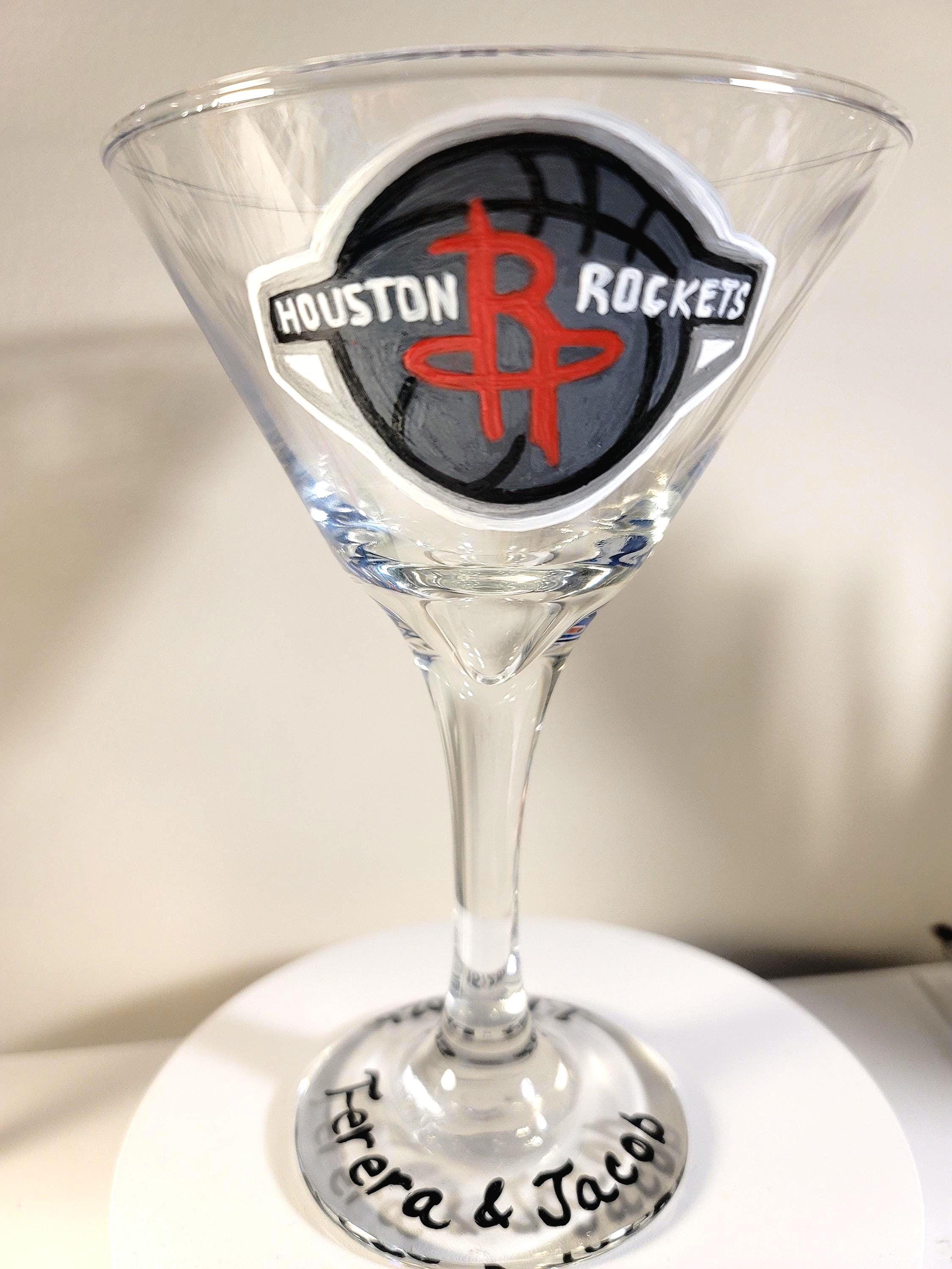 Hand Painted Houston Rockets Martini Glass, NBA Barware