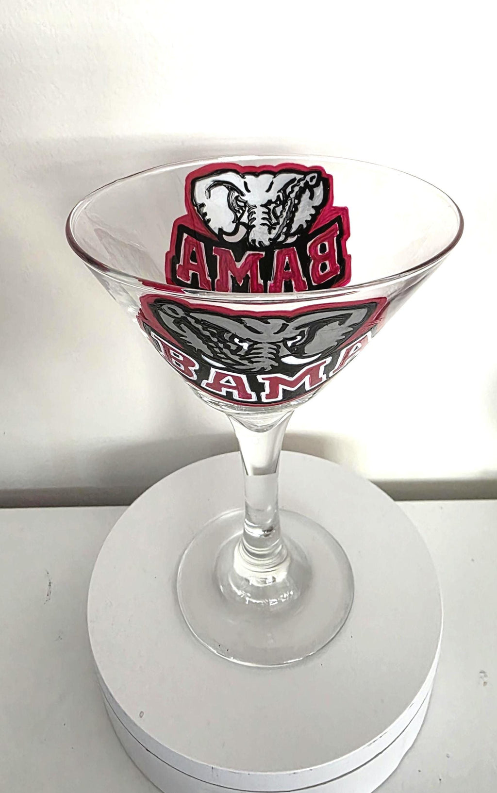 Hand Painted Alabama Crimson Tide Martini Glass