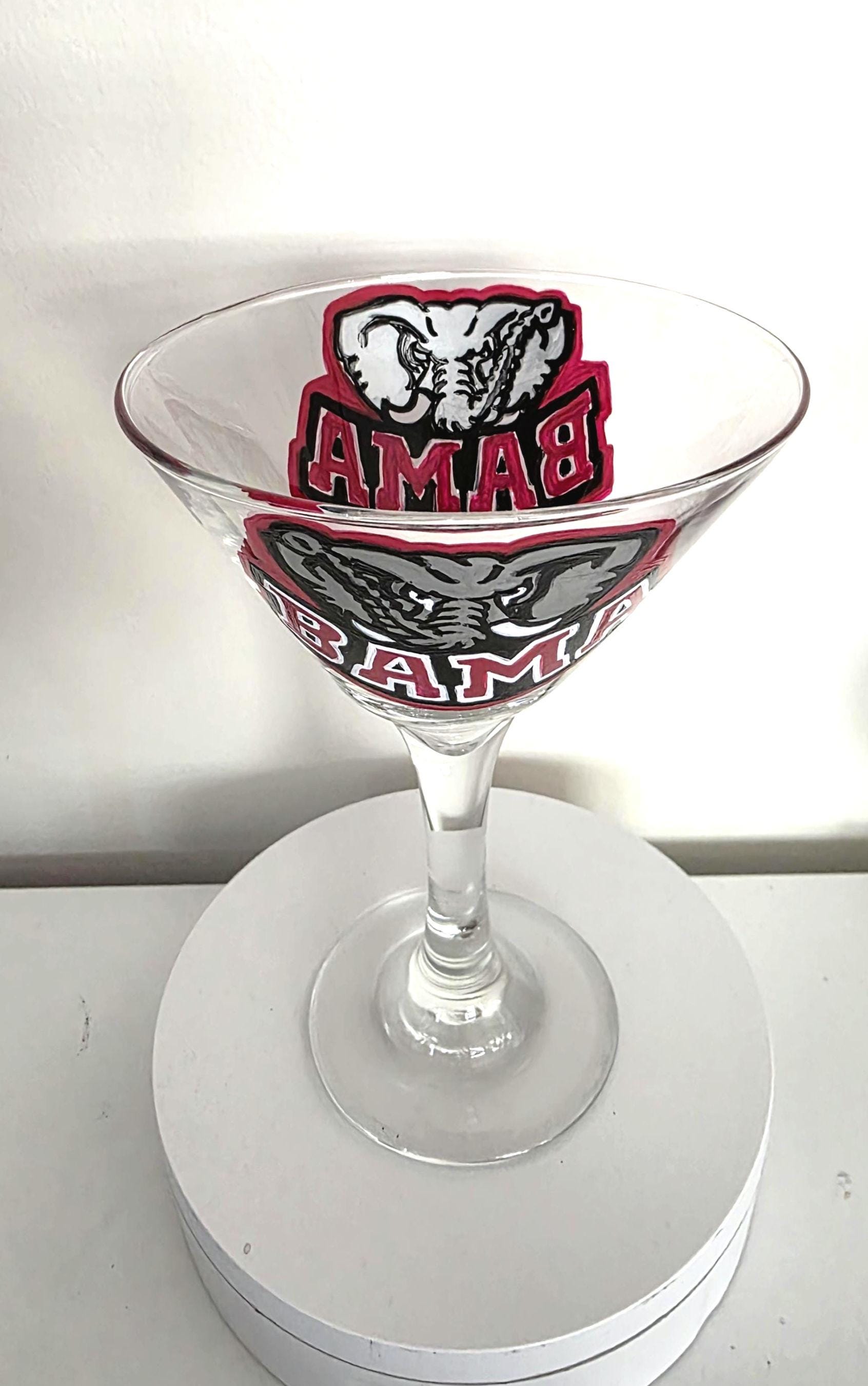 Hand Painted Alabama Crimson Tide Martini Glass