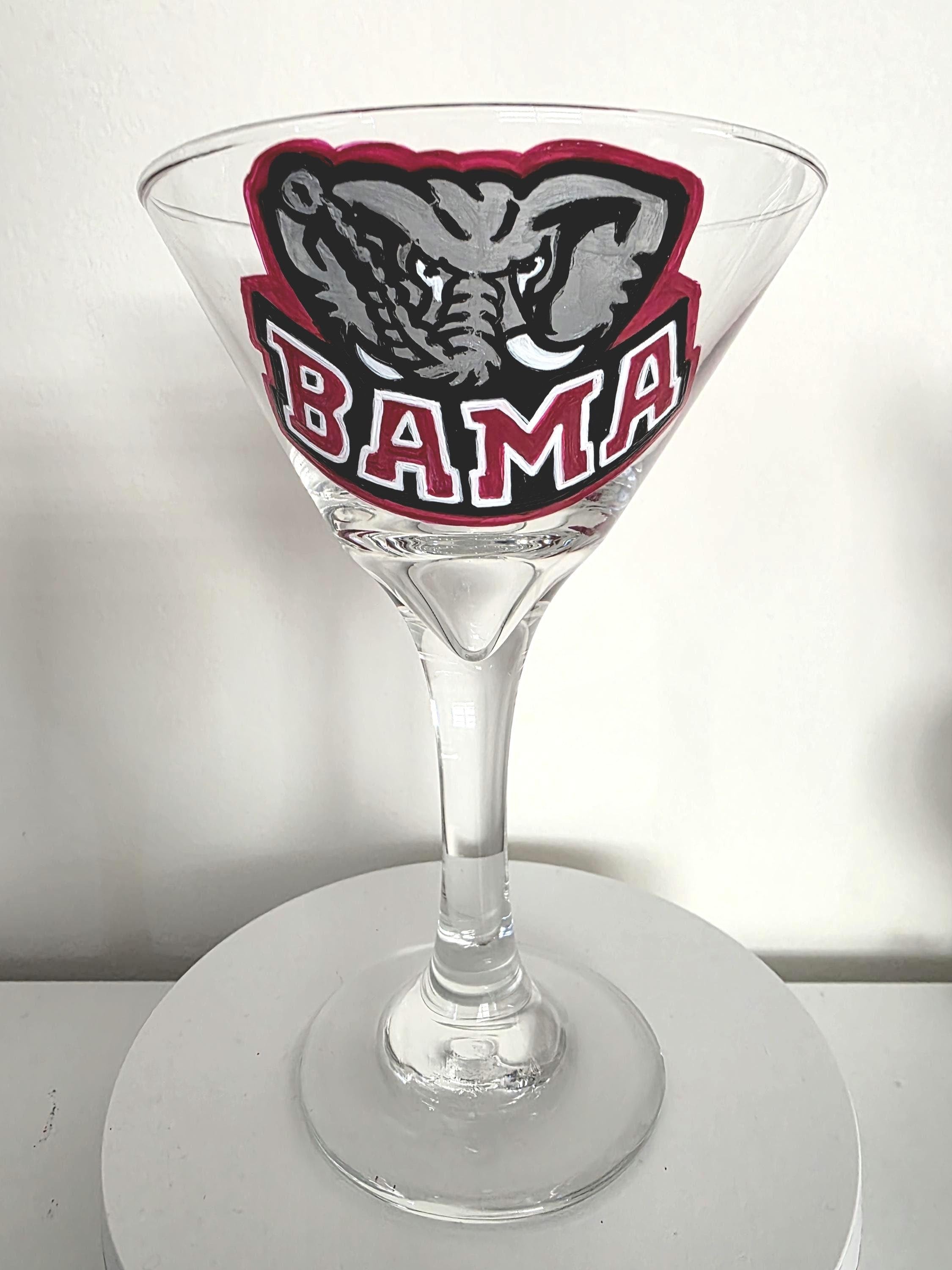 Hand Painted Alabama Crimson Tide Martini Glass