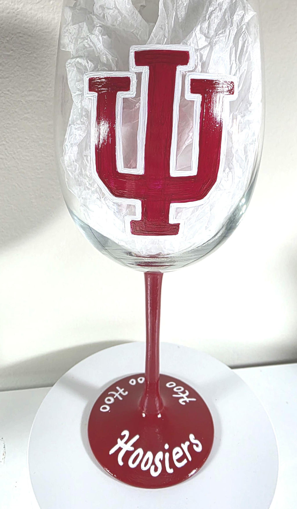Hand Painted Indiana Hoosiers Wine Glass, 18 oz, College Sports