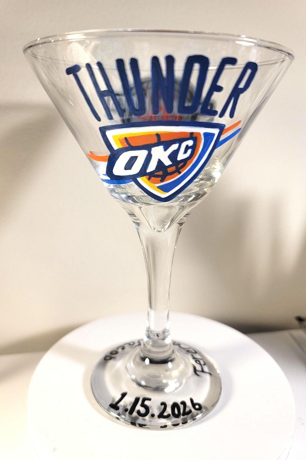 Hand Painted Oklahoma Thunder Martini Glass, NBA Gift