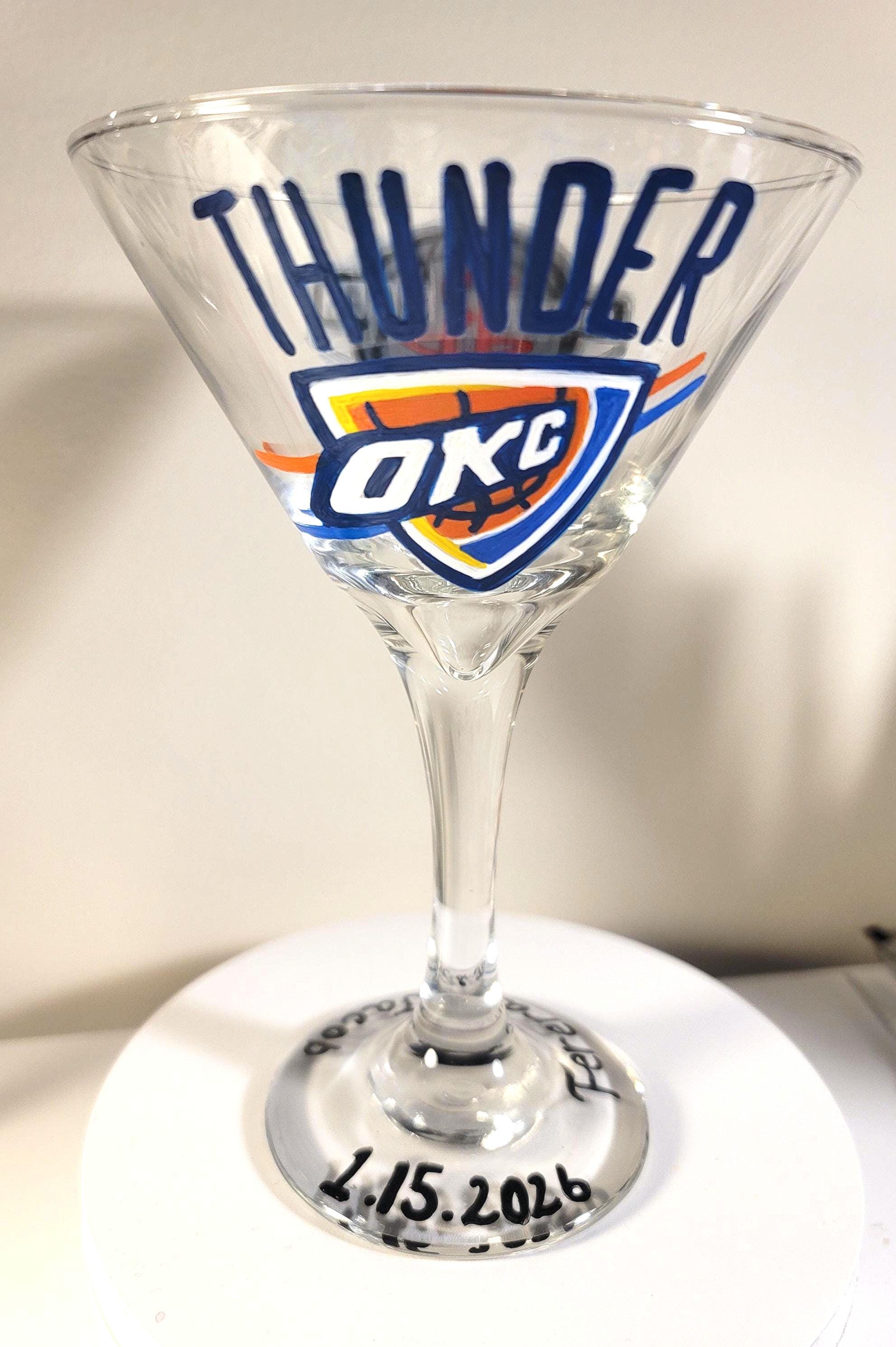 Hand Painted Oklahoma Thunder Martini Glass, NBA Gift