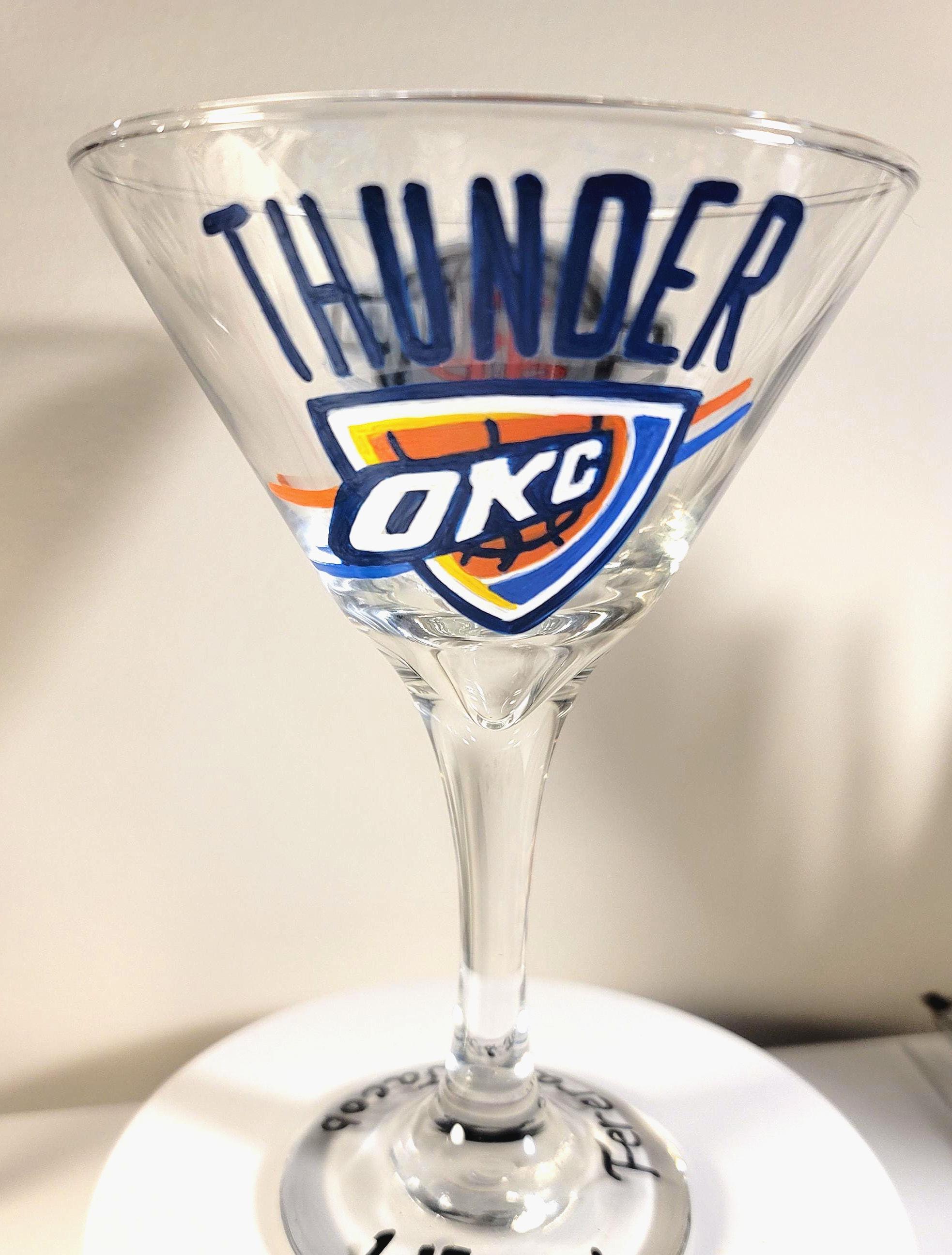 Hand Painted Oklahoma Thunder Martini Glass, NBA Gift