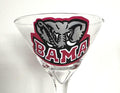 Hand Painted Alabama Crimson Tide Martini Glass