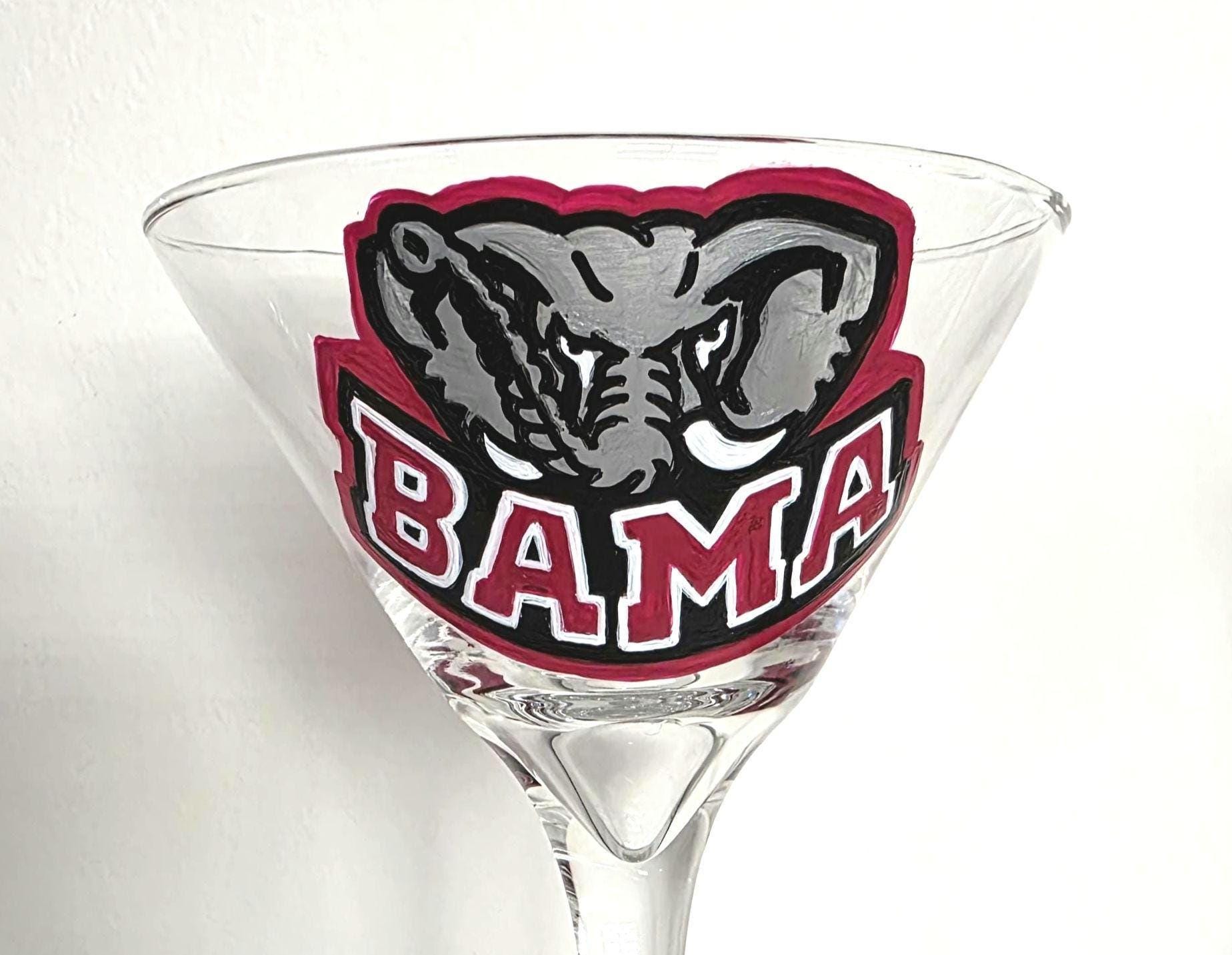 Hand Painted Alabama Crimson Tide Martini Glass