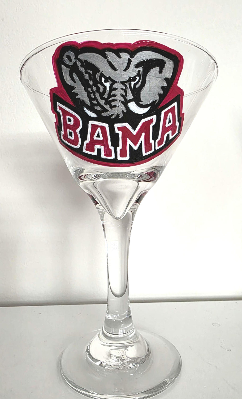 Hand Painted Alabama Crimson Tide Martini Glass