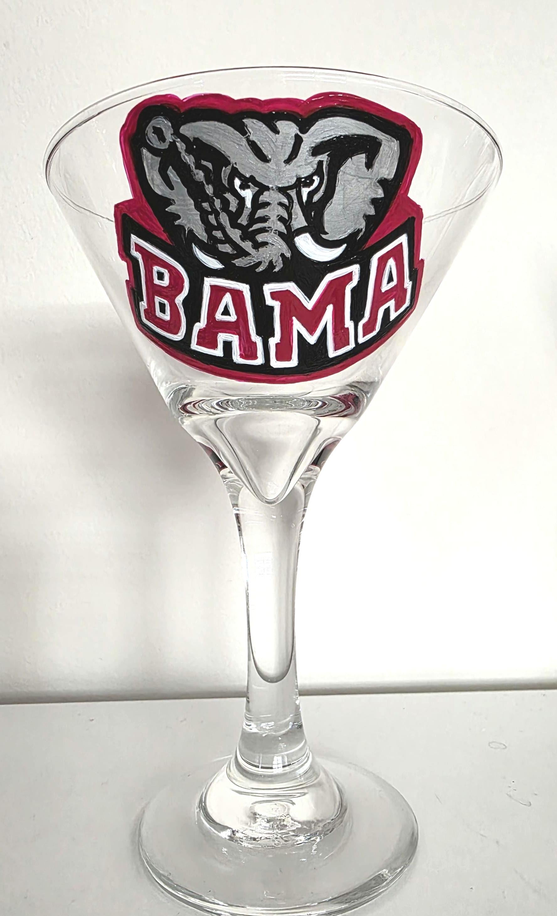 Hand Painted Alabama Crimson Tide Martini Glass