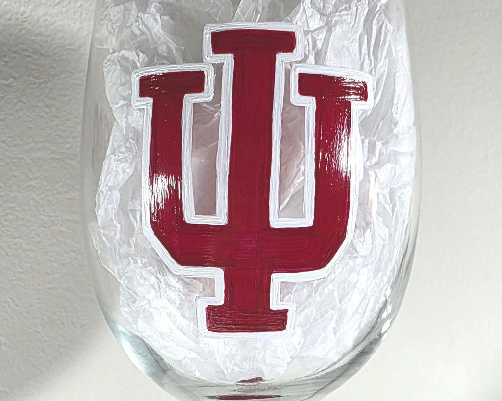 Hand Painted Indiana Hoosiers Wine Glass, 18 oz, College Sports