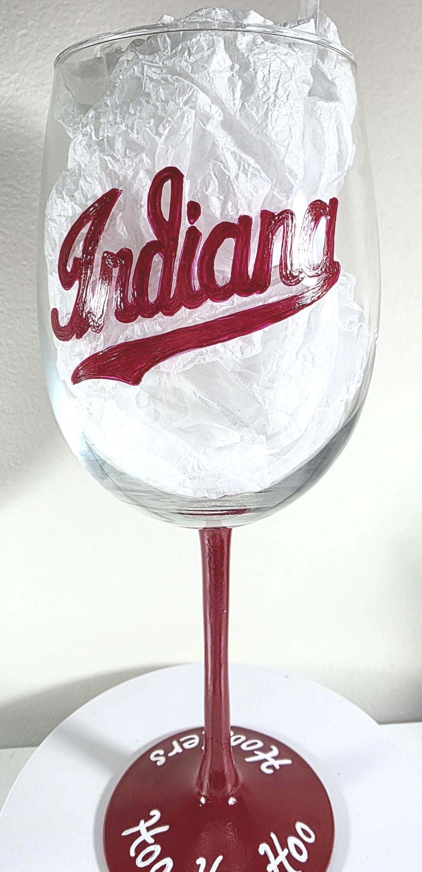 Hand Painted Indiana Hoosiers Wine Glass, 18 oz, College Sports