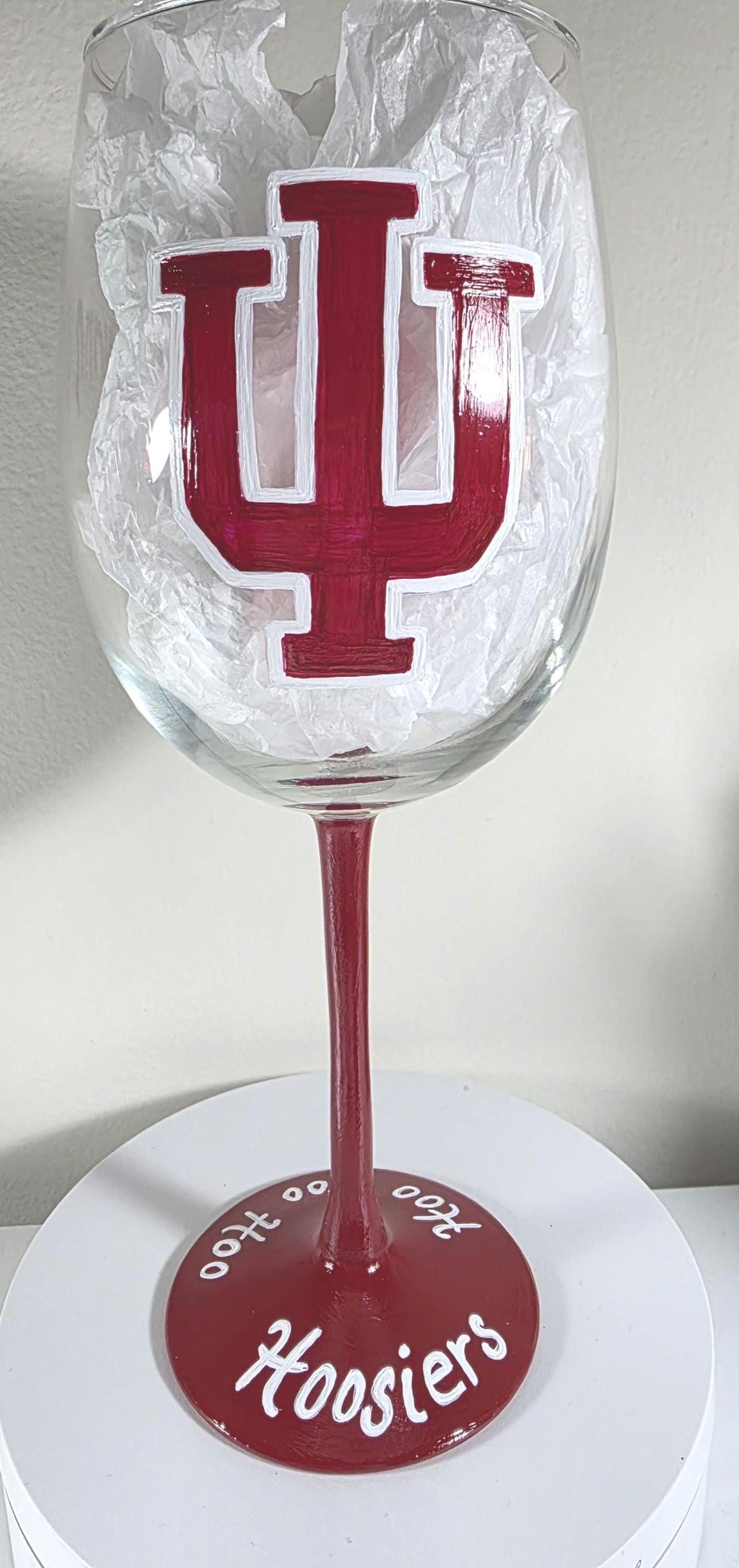 Hand Painted Indiana Hoosiers Wine Glass, 18 oz, College Sports