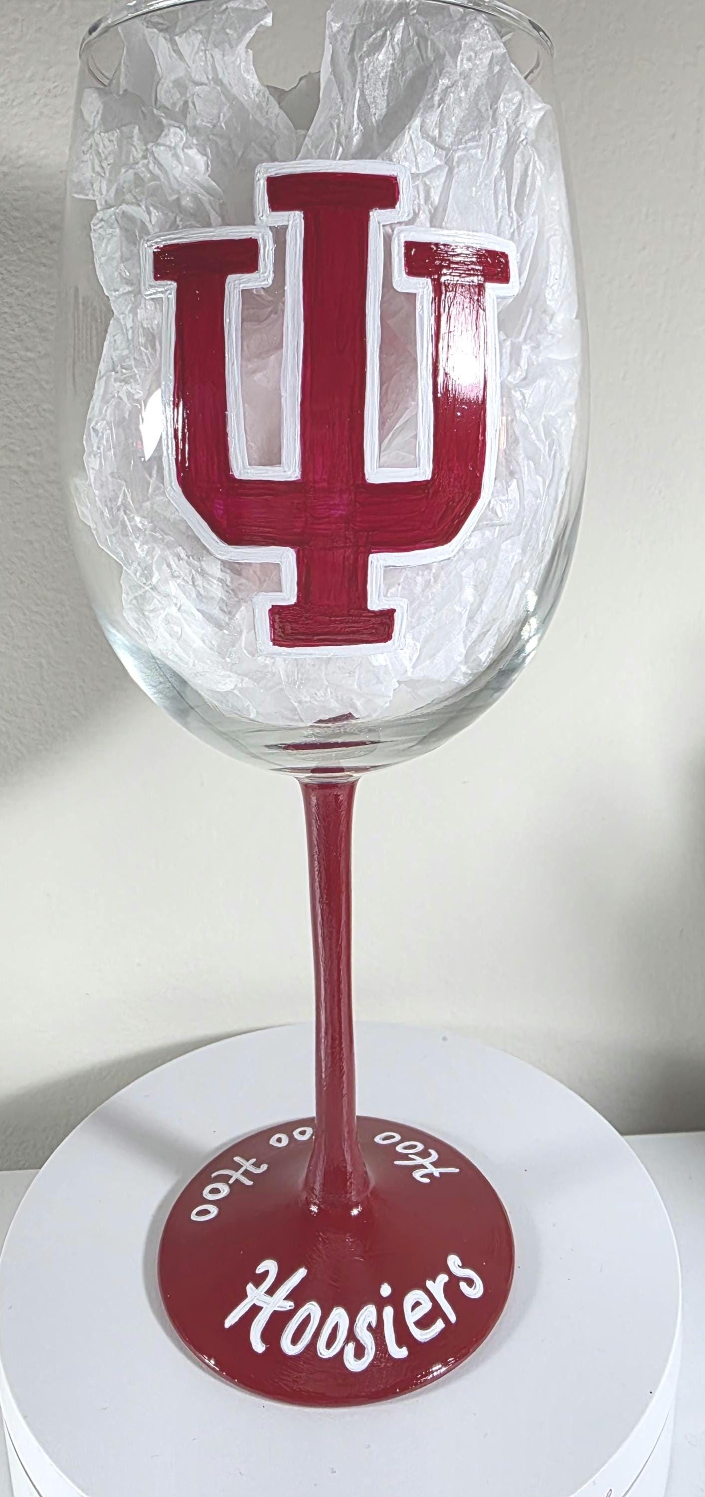 Hand Painted Indiana Hoosiers Wine Glass, 18 oz, College Sports