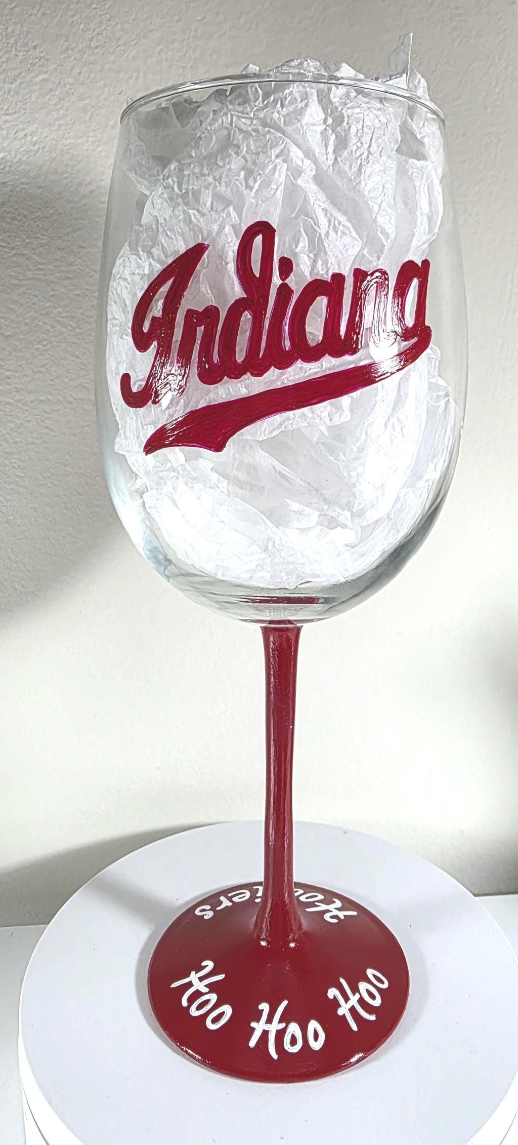 Hand Painted Indiana Hoosiers Wine Glass, 18 oz, College Sports