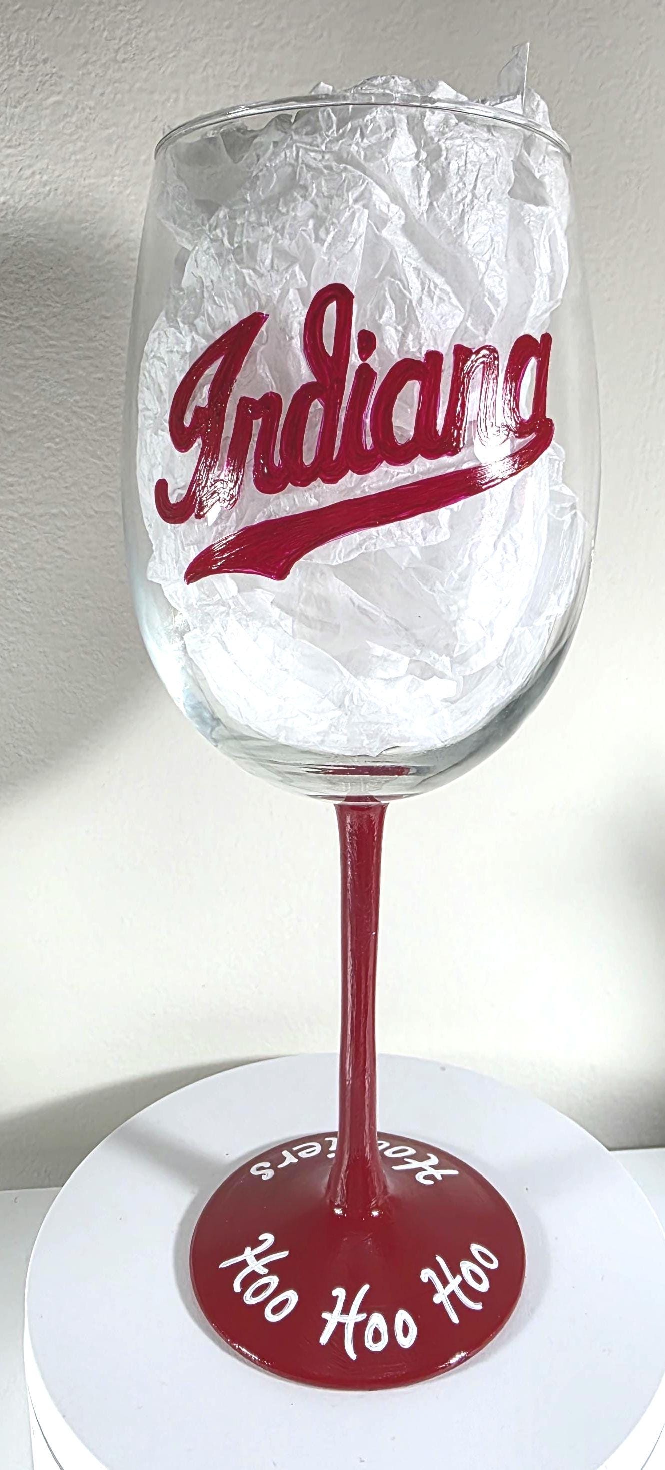 Hand Painted Indiana Hoosiers Wine Glass, 18 oz, College Sports