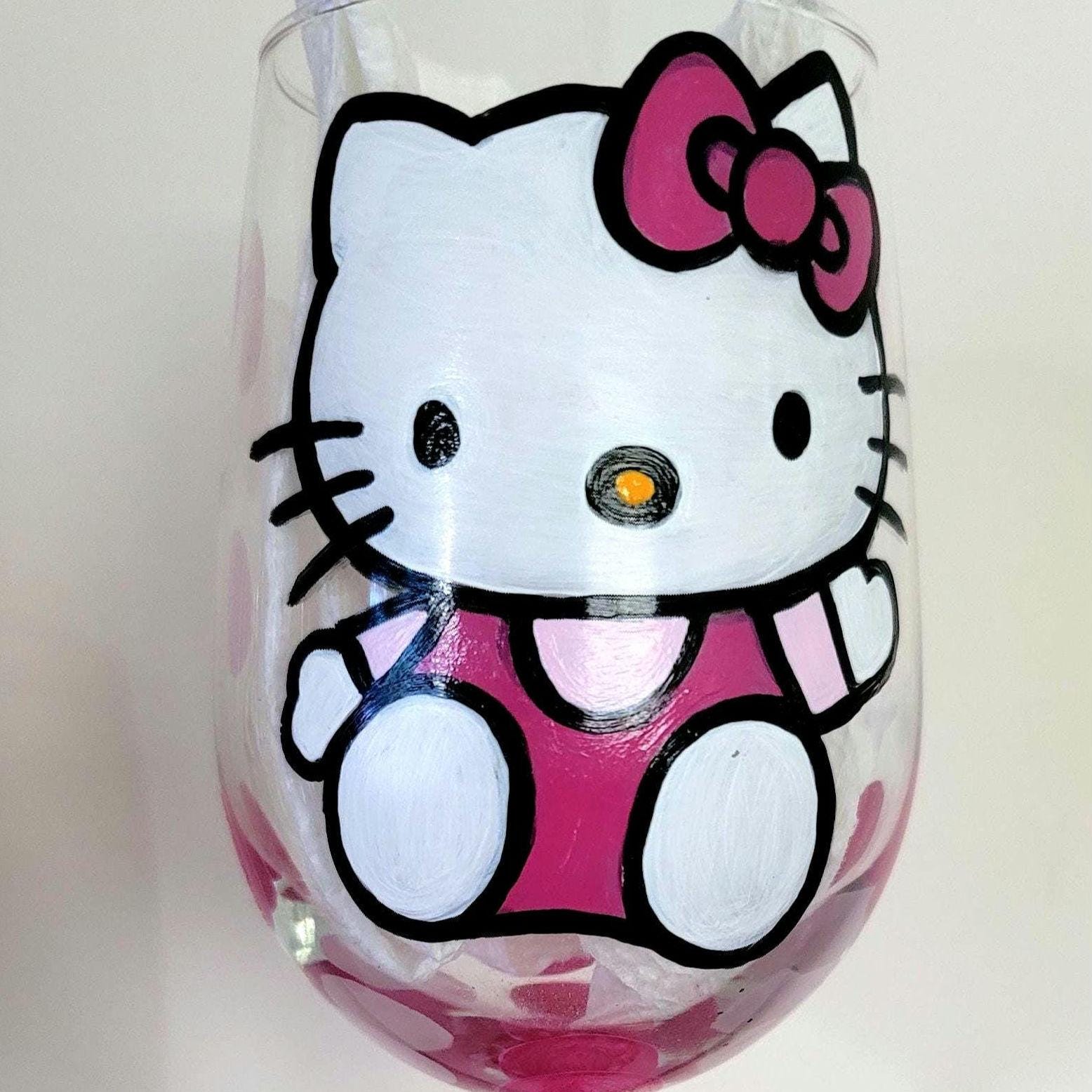 Hand Painted Hello Kitty Wine Glasses/ 18 oz/Glassware/Hello Kitty/Gift for her/Birthday/Mothers Day/Christmas Gift Glass/Bling Wine Glass