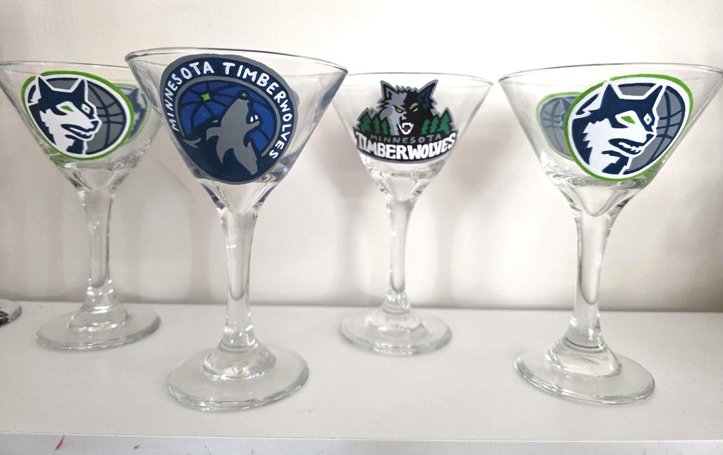 Hand Painted Minnesota Timberwolves Martini Glass – NBA Barware Gift
