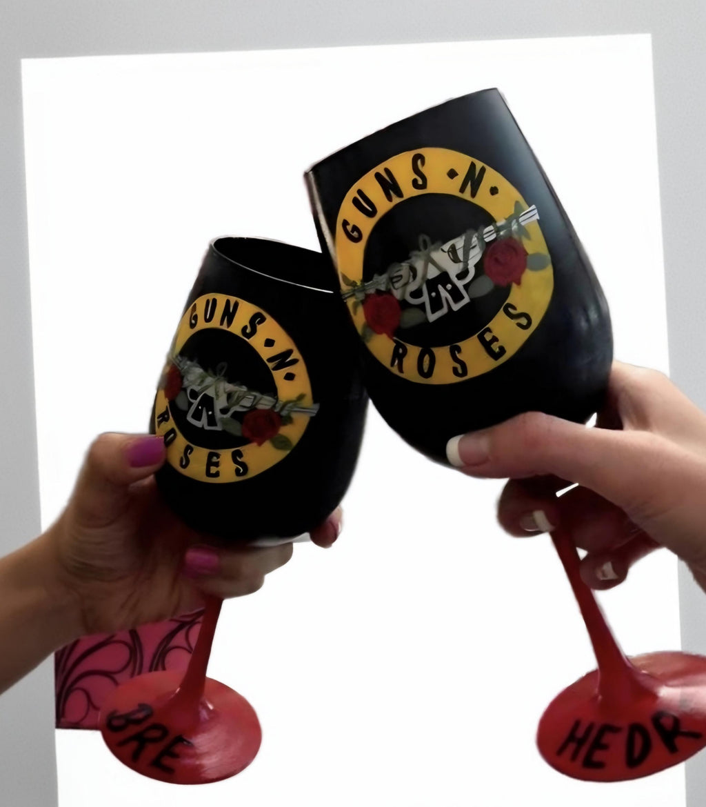 Guns N Roses Hand Painted Wine Glass, Customized GNR Gift
