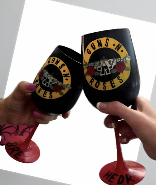 Guns N Roses Hand Painted Wine Glass, Customized GNR Gift