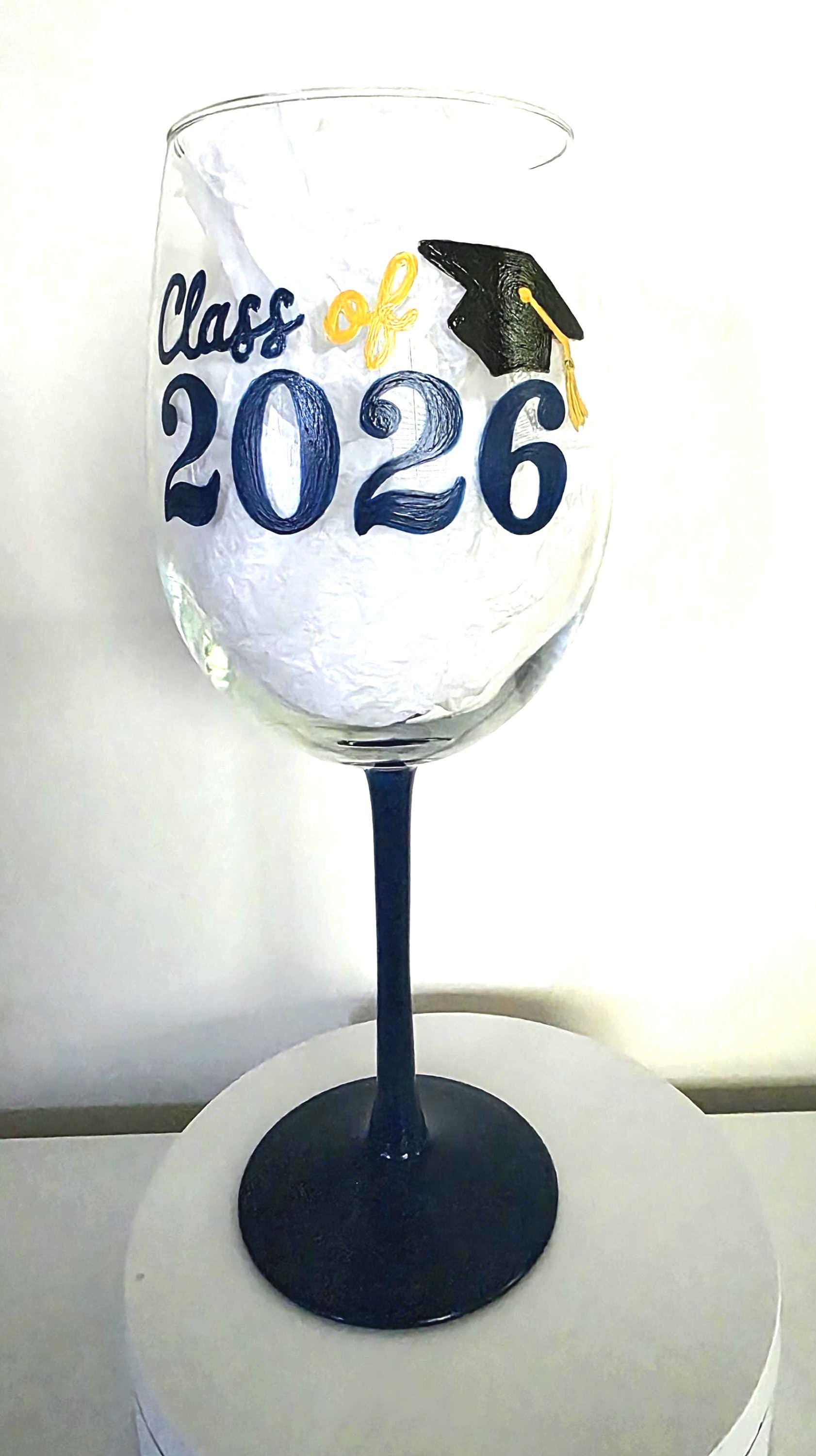 Hand Painted Graduation Wine Glass, Personalized College Grad Gift/Class of 2026