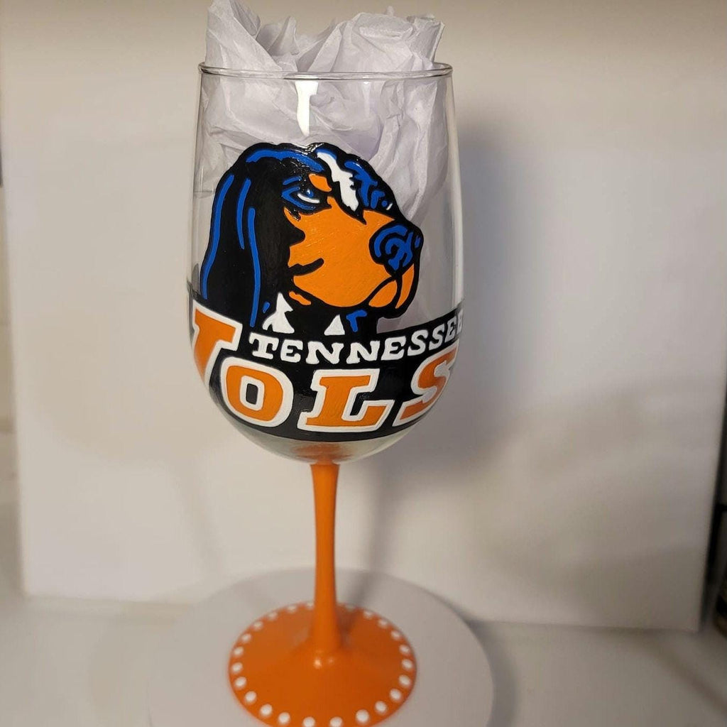 Hand-Painted Tennessee Volunteers Wine Glass, College Sports Gift
