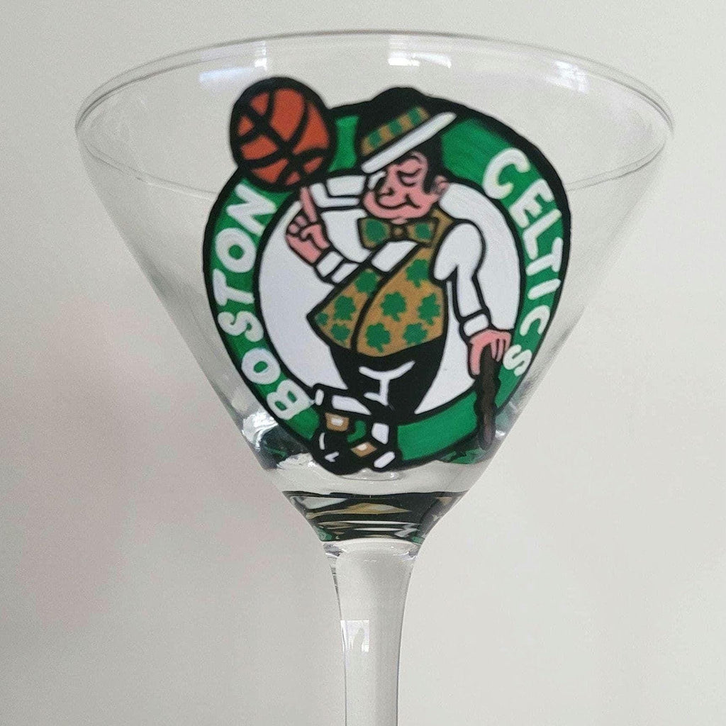 Hand Painted Boston Celtics Martini Glass, NBA Barware