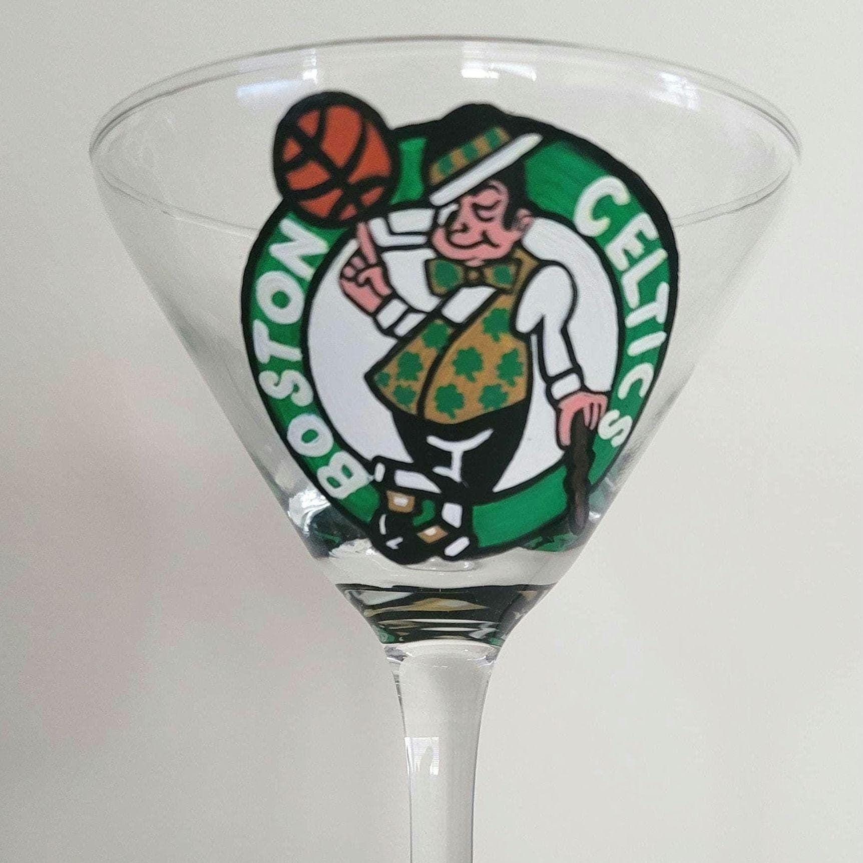 Hand Painted Boston Celtics Martini Glass, NBA Barware