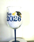 Hand Painted Graduation Wine Glass, Personalized College Grad Gift/Class of 2026