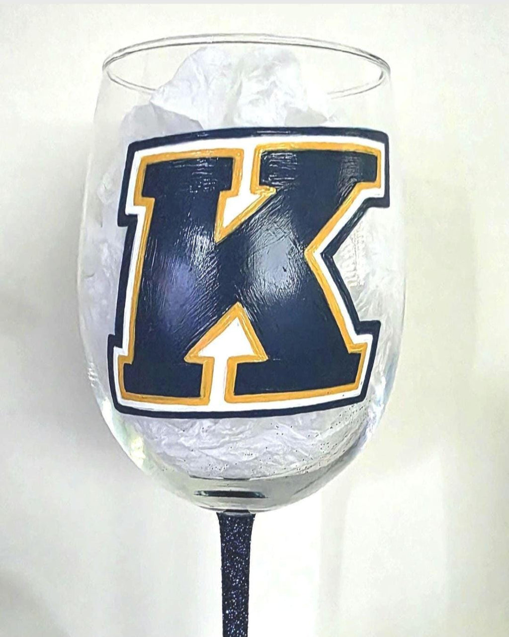Kent State University Wine Glass, Hand Painted Glitter Stem/Graduation Gift/College Gift