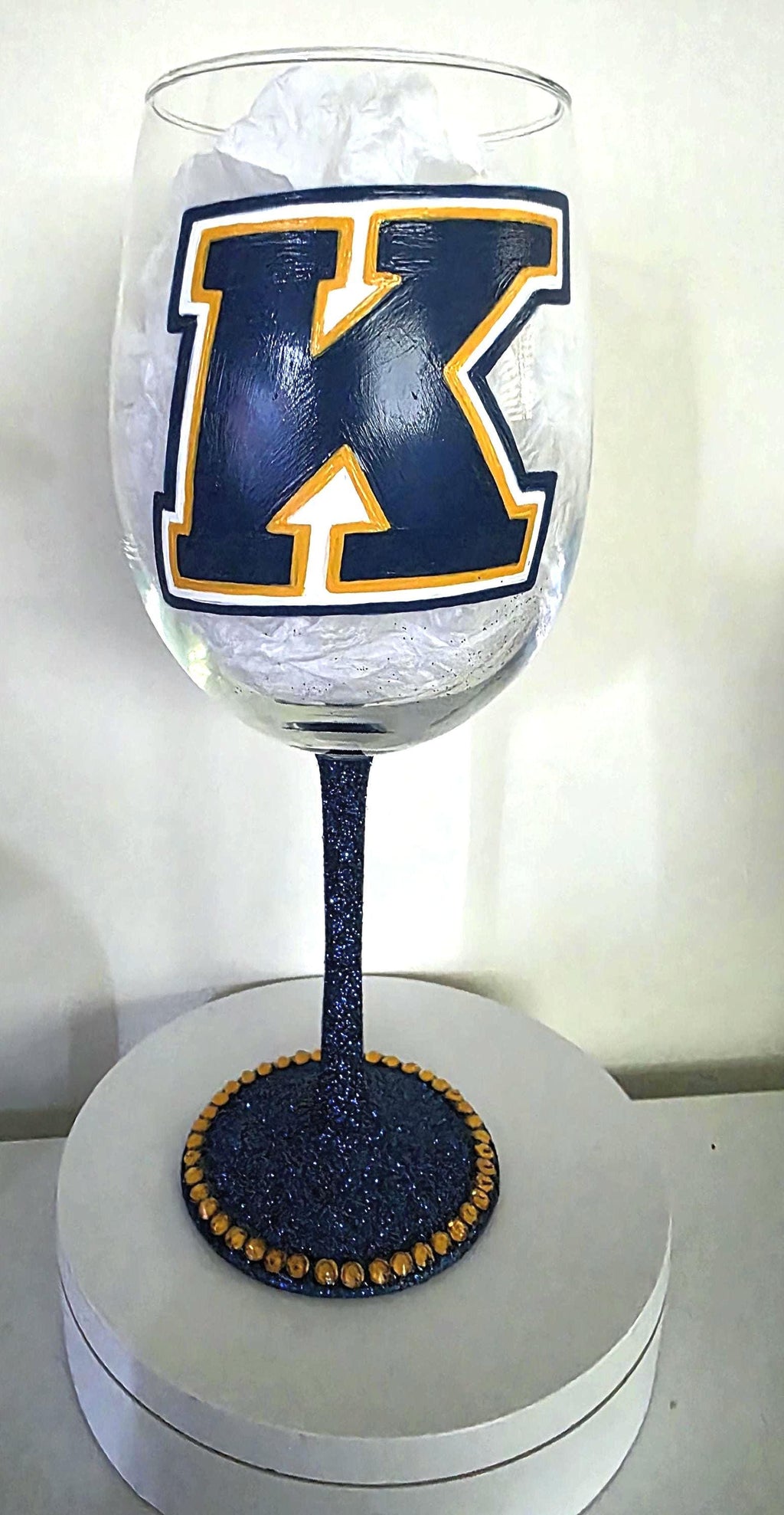 Kent State University Wine Glass, Hand Painted Glitter Stem/Graduation Gift/College Gift
