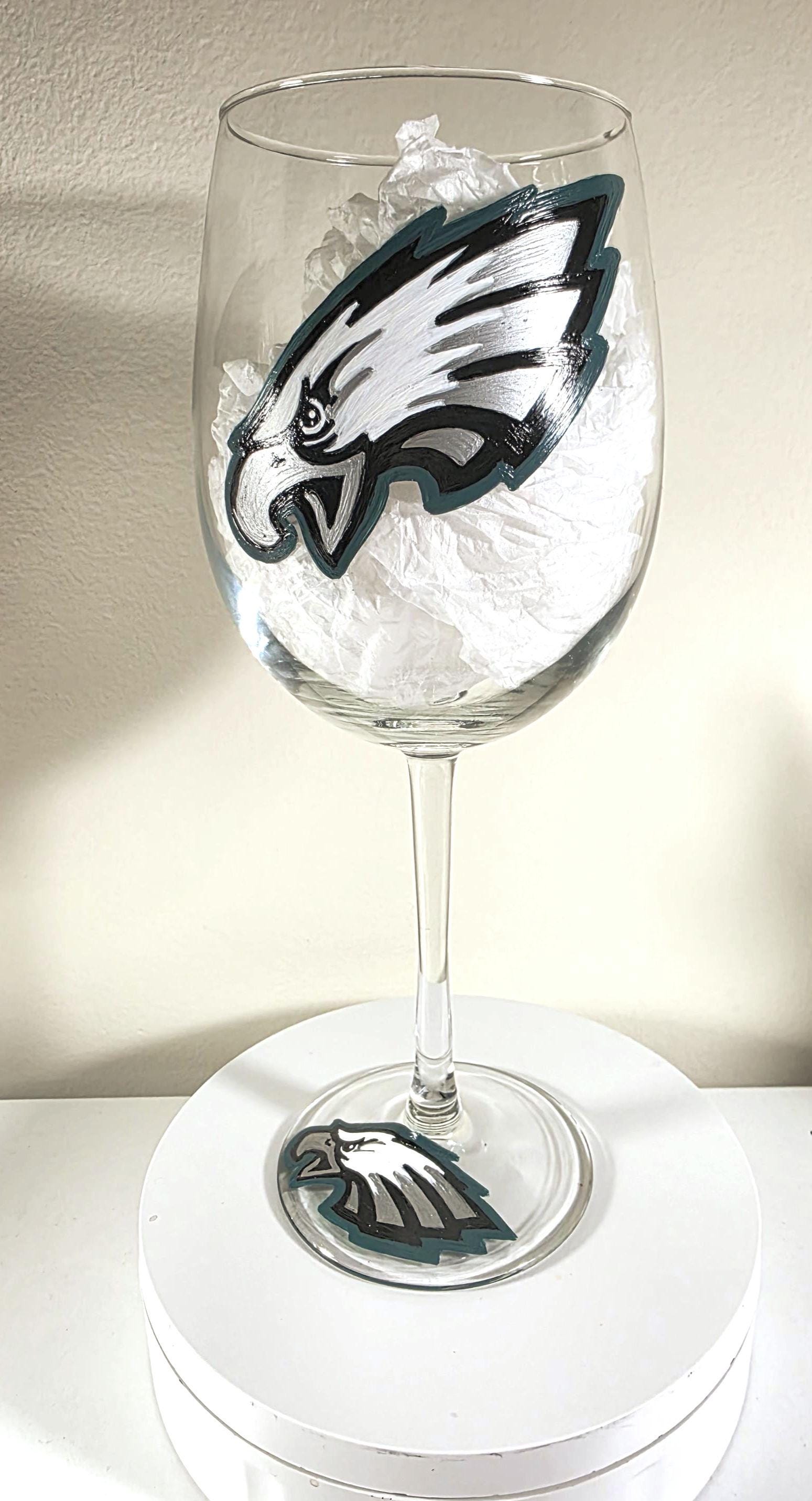 Hand Painted Philadelphia Eagles Wine Glass, Football Gift