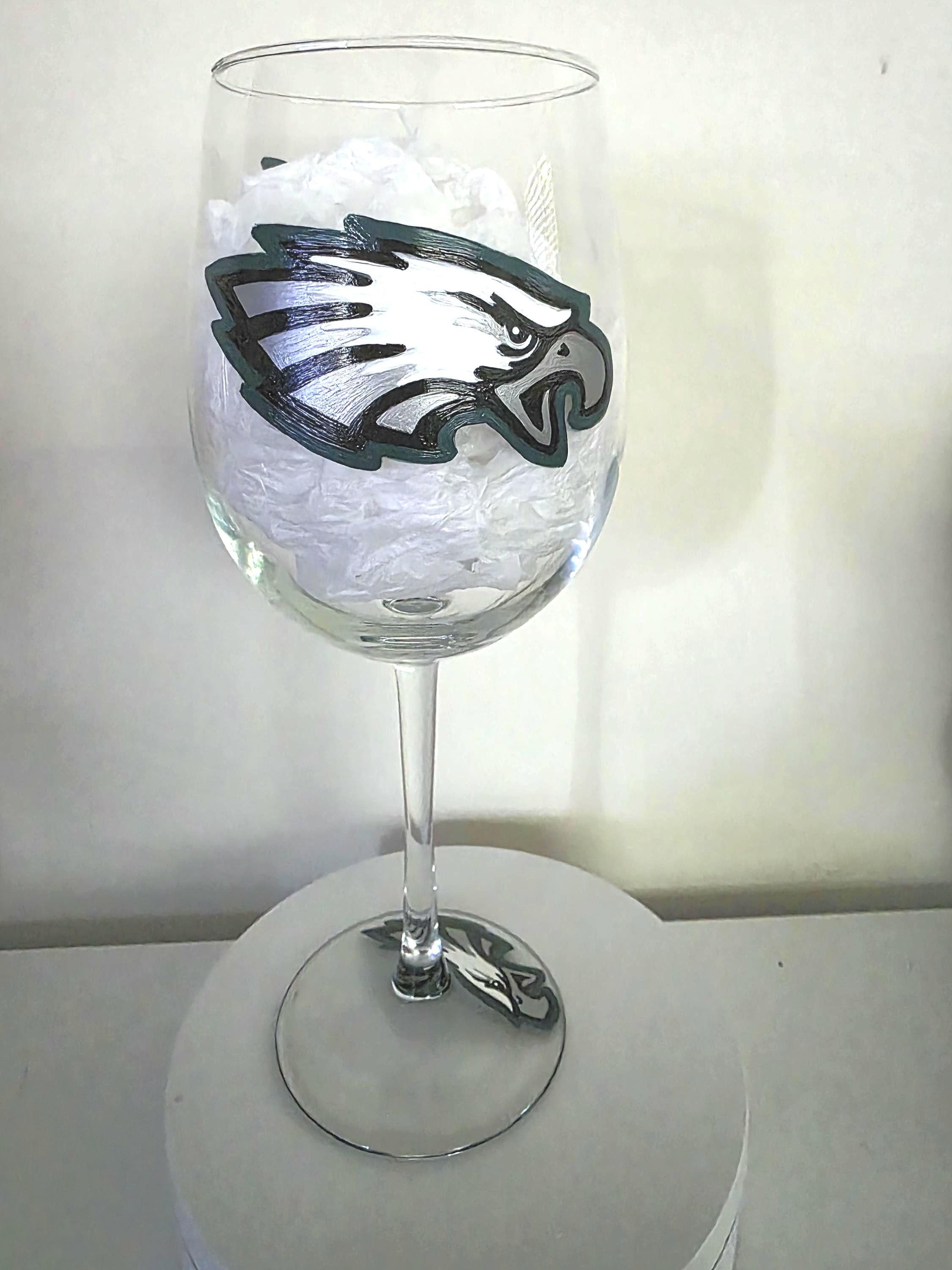 Hand Painted Philadelphia Eagles Wine Glass, Football Gift