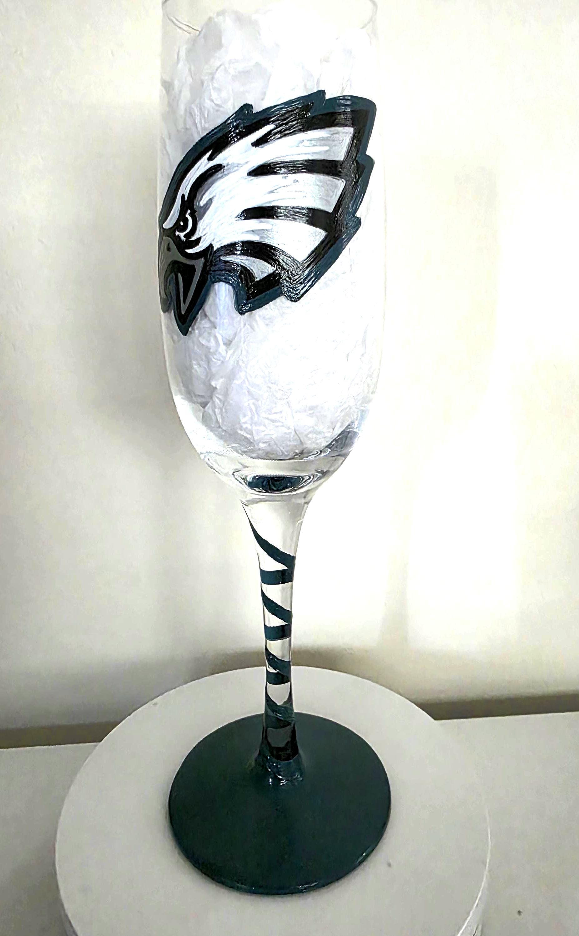 Hand Painted Philadelphia Eagles Champagne Glass, Football Gift