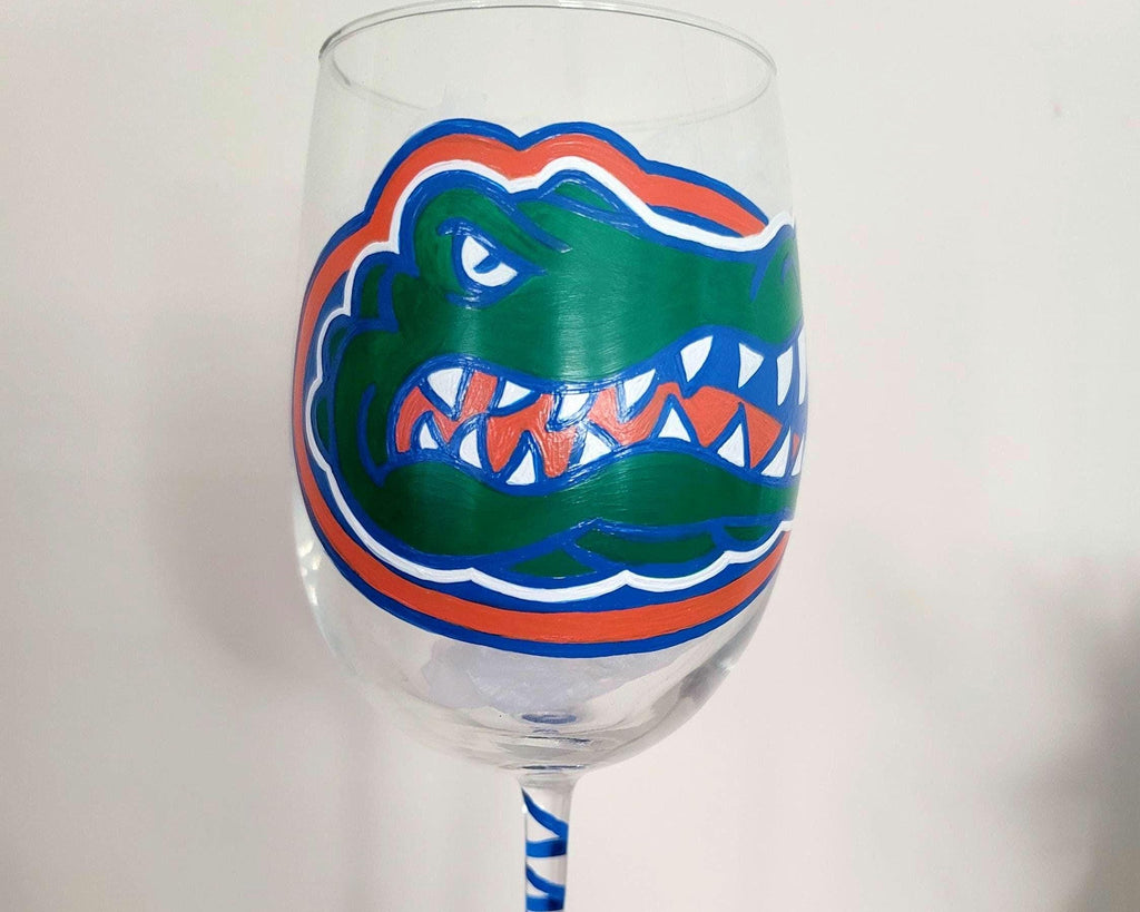 Hand Painted Florida Gators Wine Glass, 18 oz, College Gift